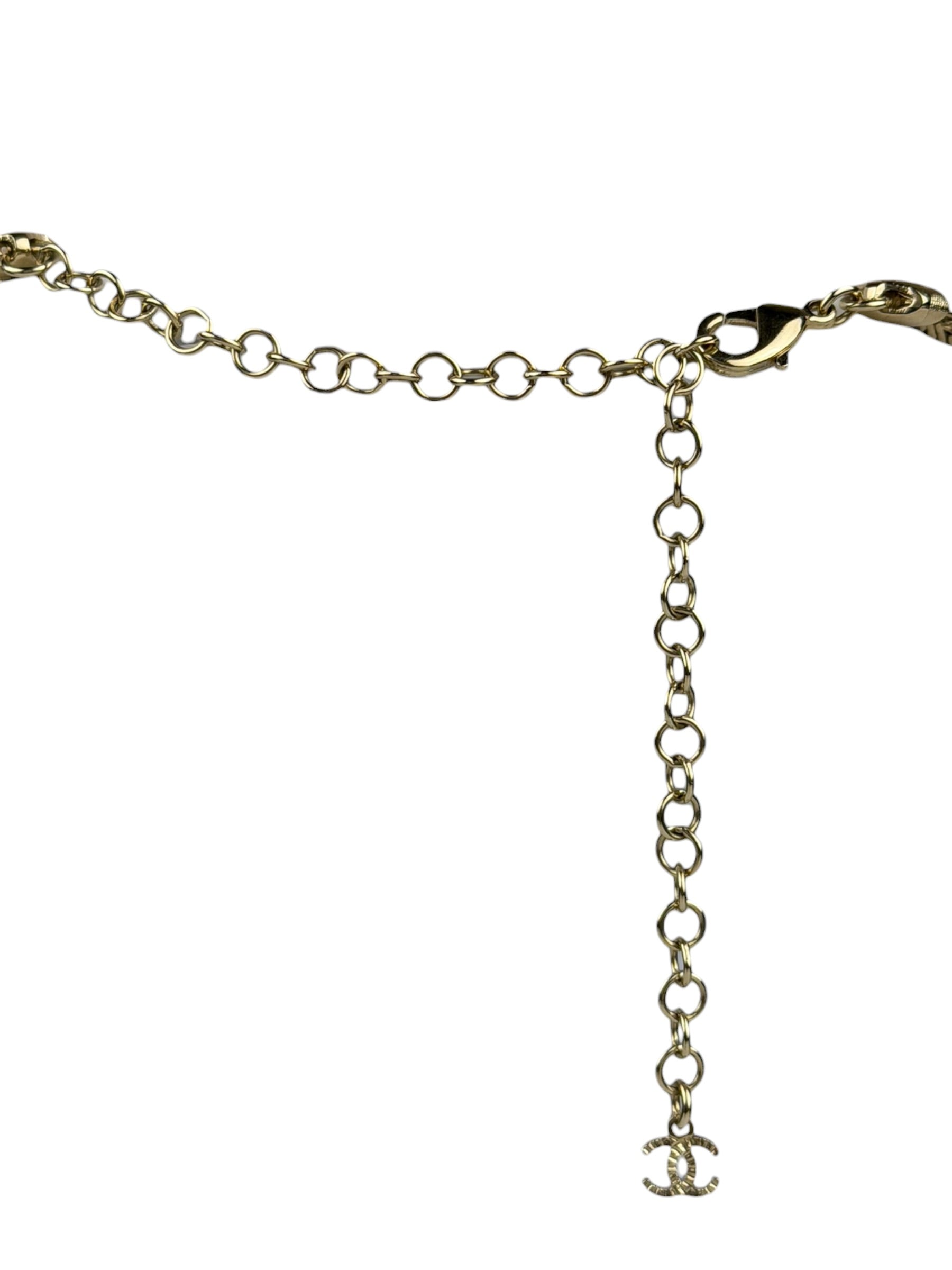 Chanel 22S Gold Metal/Black Leather Pendant Necklace