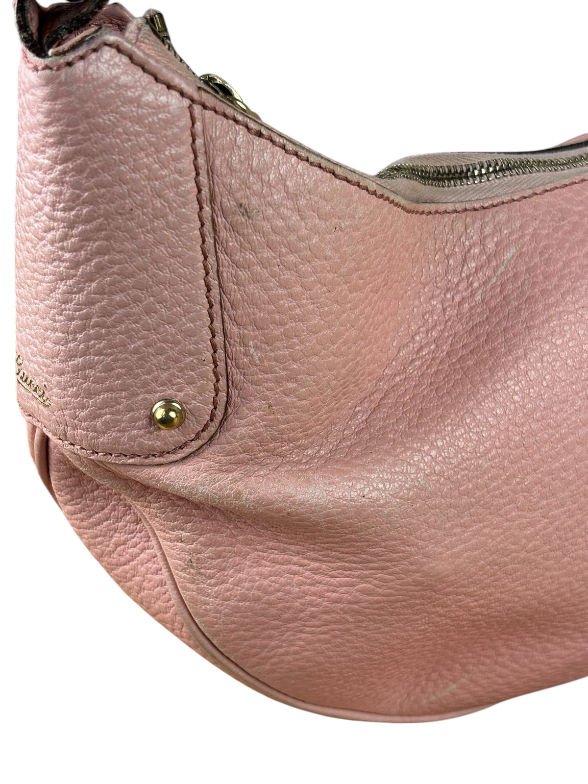 Gucci Pink Pebbled Leather Bamboo Ring Medium Hobo Bag