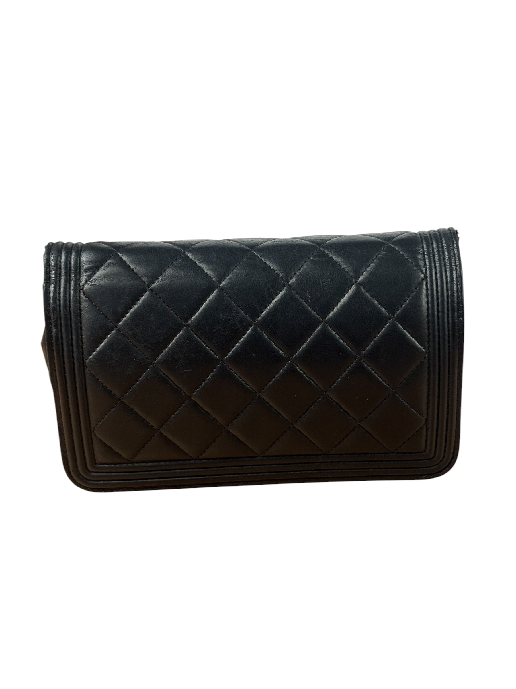 Chanel Black Quilted Lambskin Boy Flap Wallet On Chain 2014