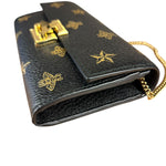 Gucci Leather Bees Padlock Continental Wallet On Chain Black