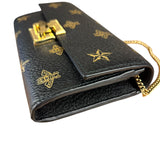 Gucci Leather Bees Padlock Continental Wallet On Chain Black