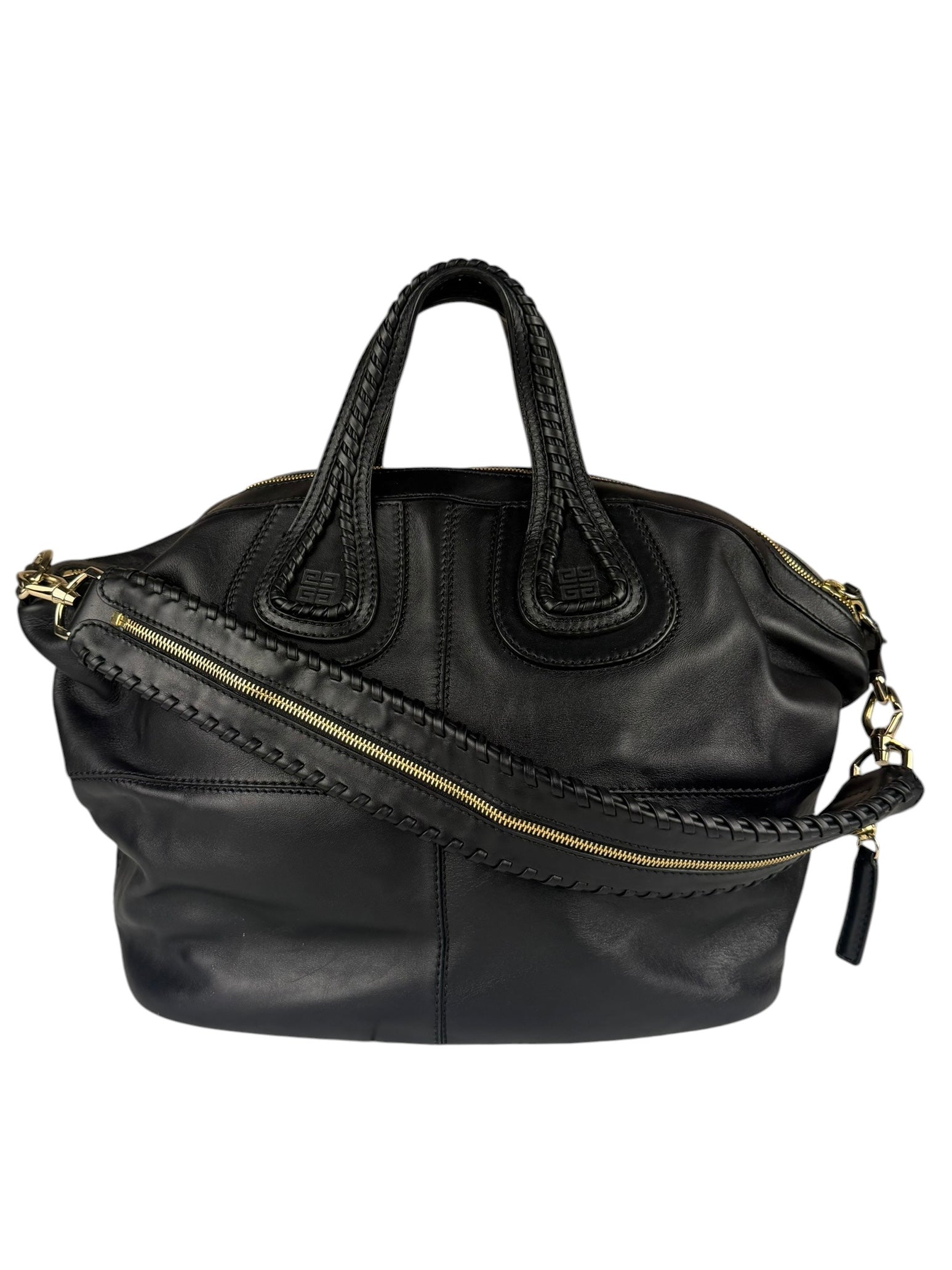 Givenchy Vintage Black Leather Nightinagale Braided Handles Hobo Bag