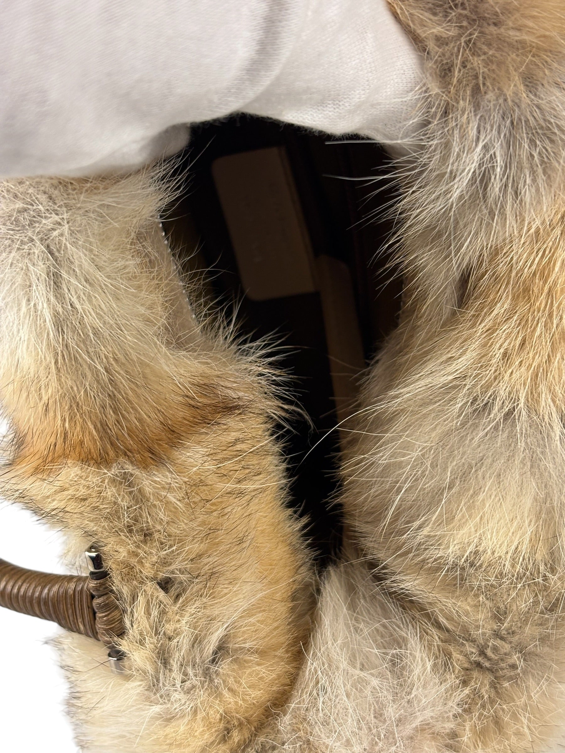 Ferragamo Vintage Fur Rattan Top Handle Bag