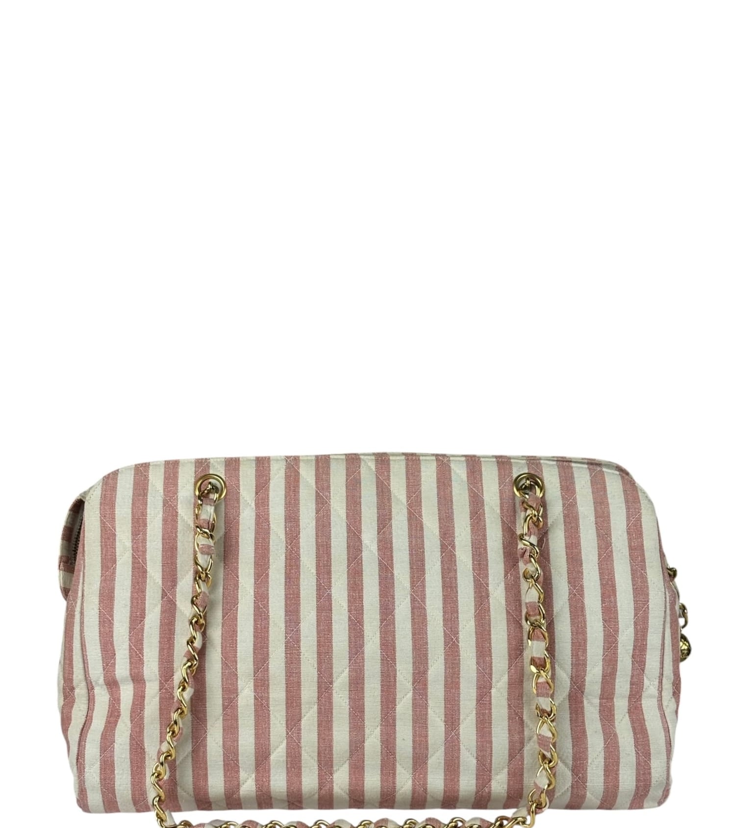 Chanel Vintage Pink/Cream Denim Maxi Stripped Tote 1994