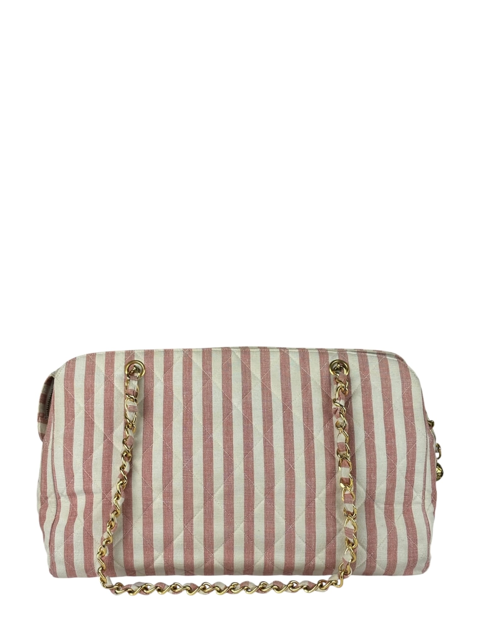 Chanel Vintage Pink/Cream Denim Maxi Stripped Tote 1994