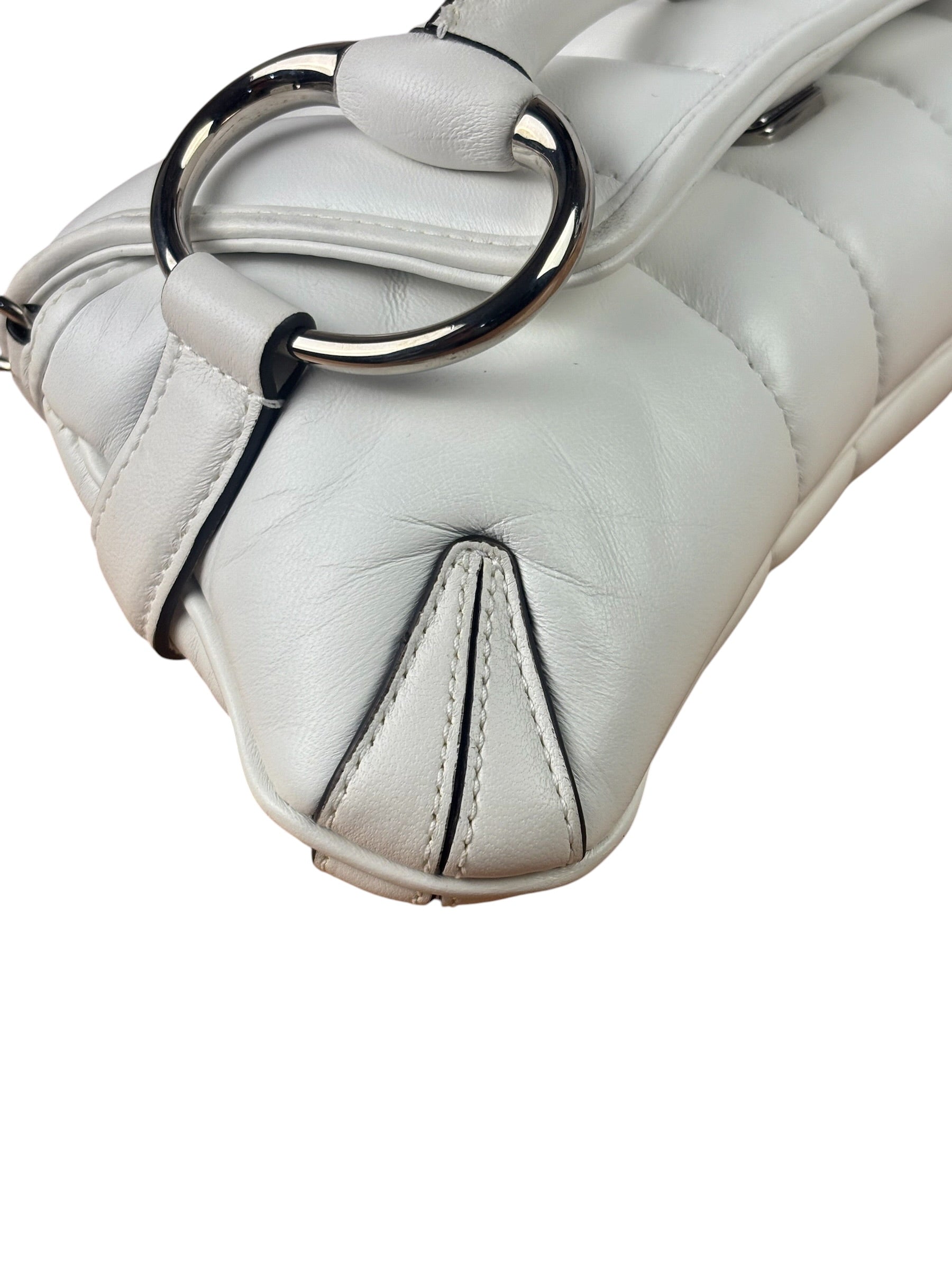 Gucci White Leather Horsebit Shoulder Bag