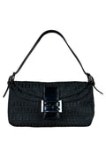 Fendi Black Leather Trim Zucca Baguette