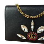 Gucci GG Crystal Embellished Black Leather Wallet on Chain Bag