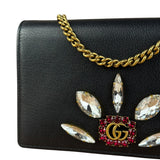 Gucci GG Crystal Embellished Black Leather Wallet on Chain Bag