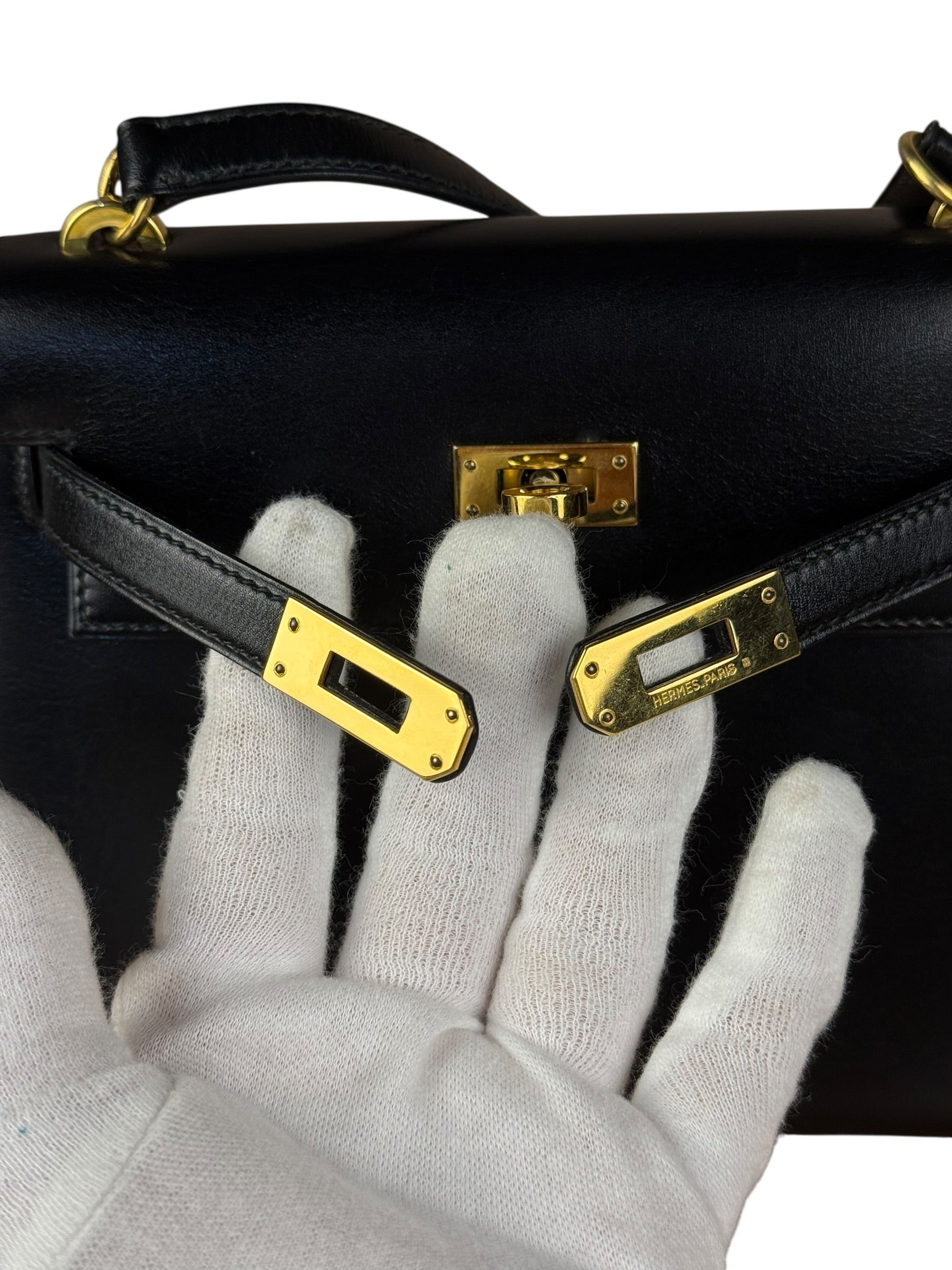 Hermes Black Mini Kelly 20 Box Calf 1991