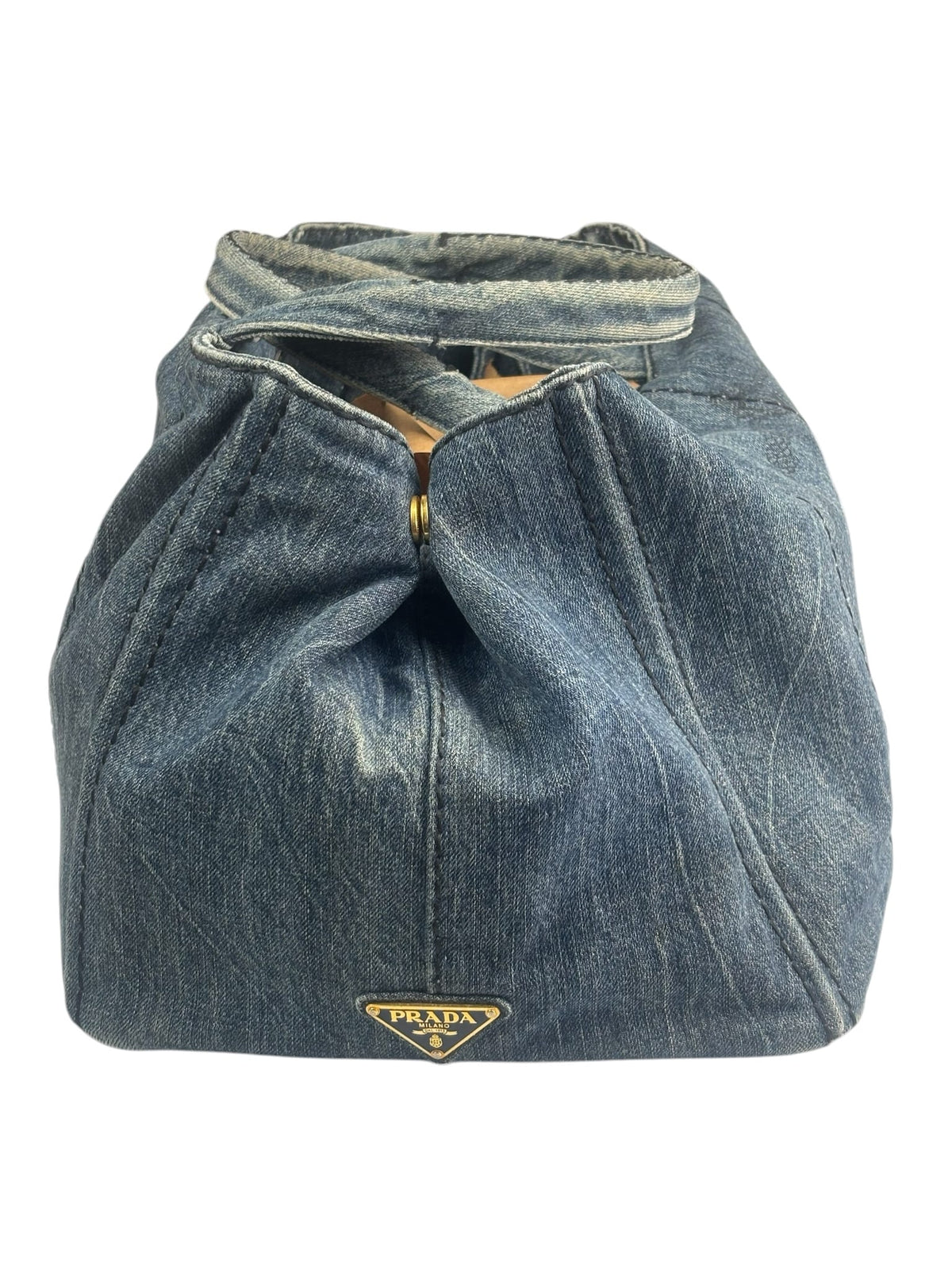 Prada Blue Denim Canapa Logo Large Tote Bag