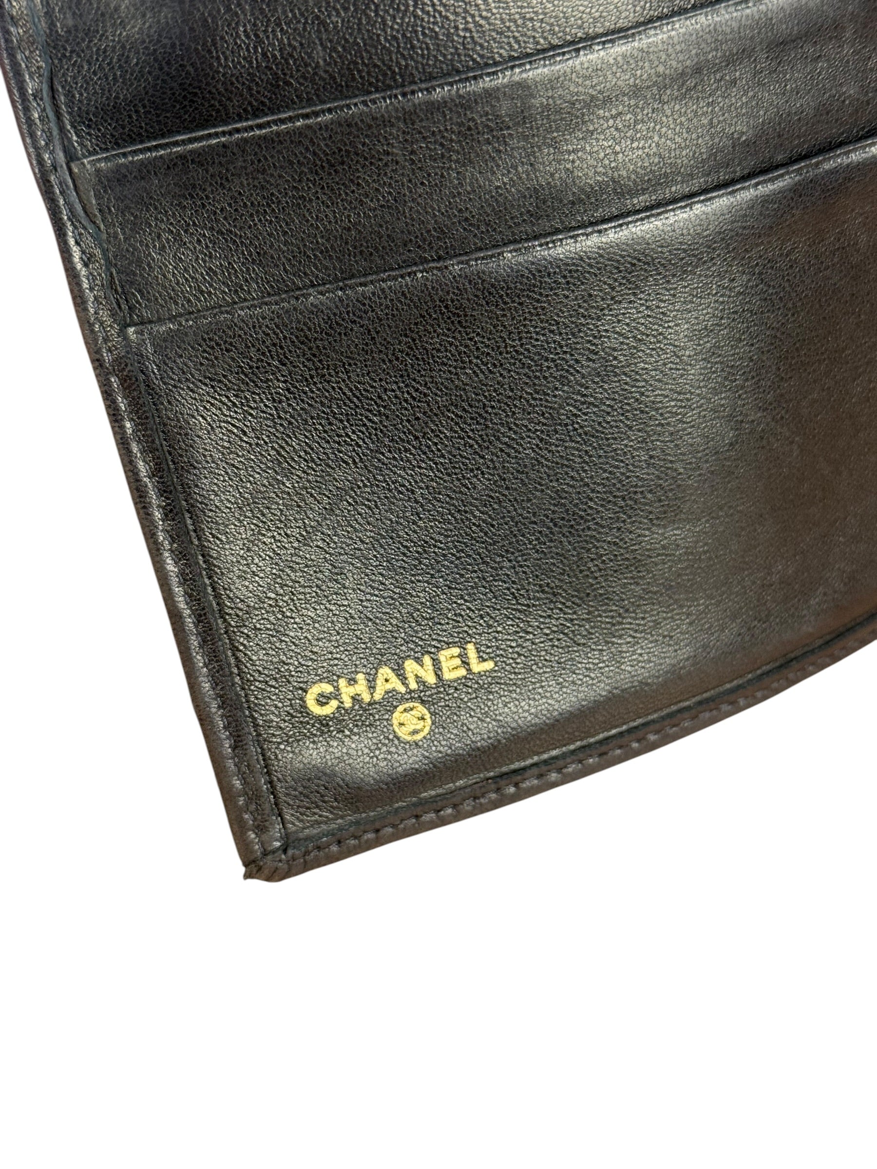 Chanel Vintage Dark Brown Leather Quilted CC Long Wallet