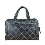 Chanel Vintage Black Leather Wild Stitch Bowler Shoulder Bag 2001
