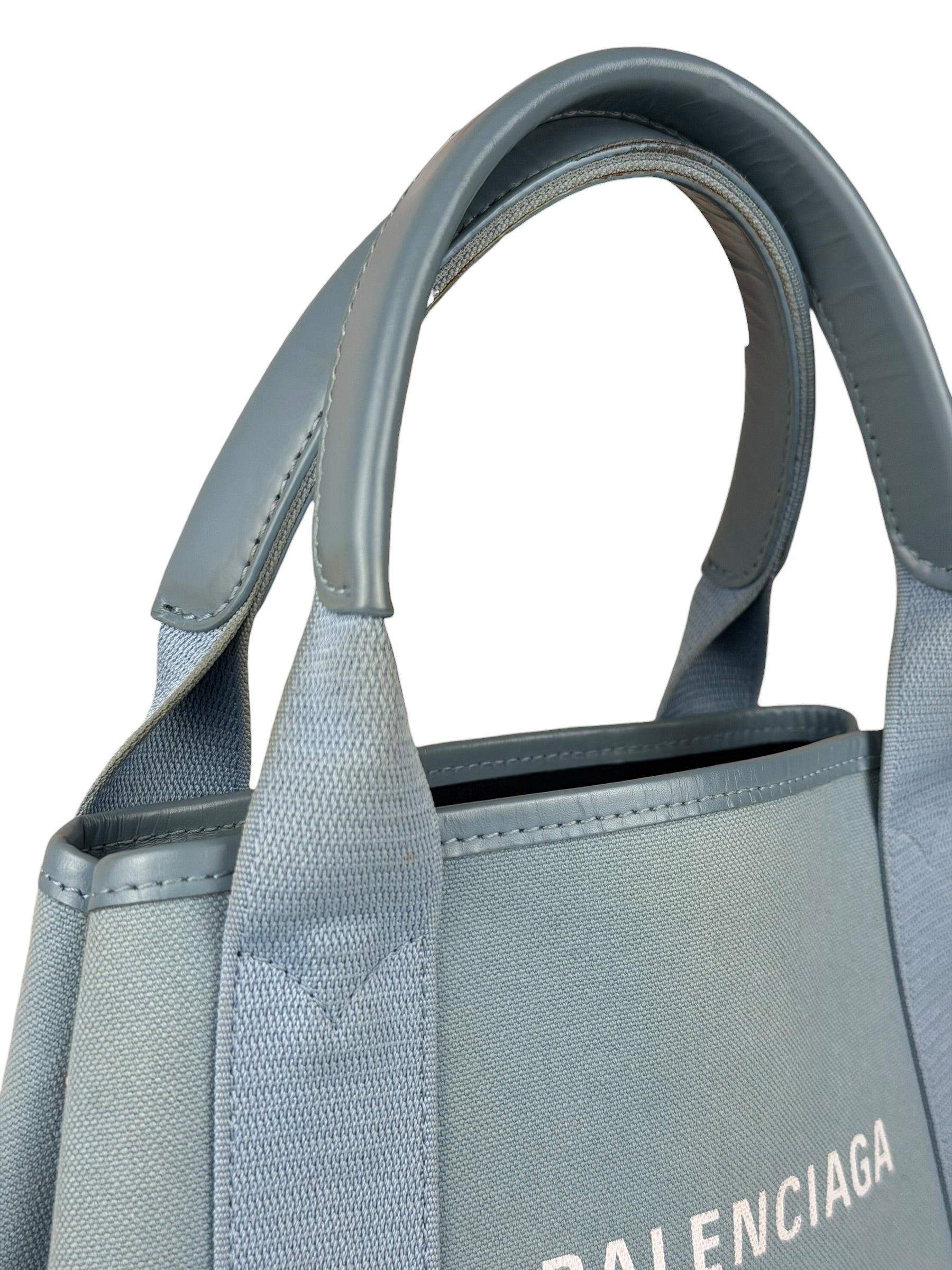 Balenciaga Light Blue Leather Trim Cabas XS Tote Bag