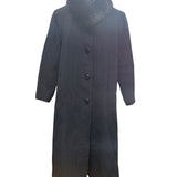 Vintage Black Wool Fox Fur Collared Long Coat
