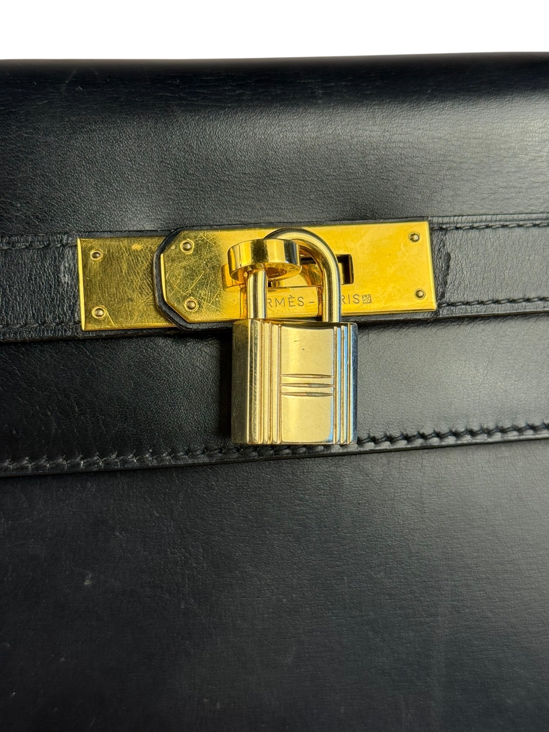 Hermes Kelly 32 Black Box Leather 1991