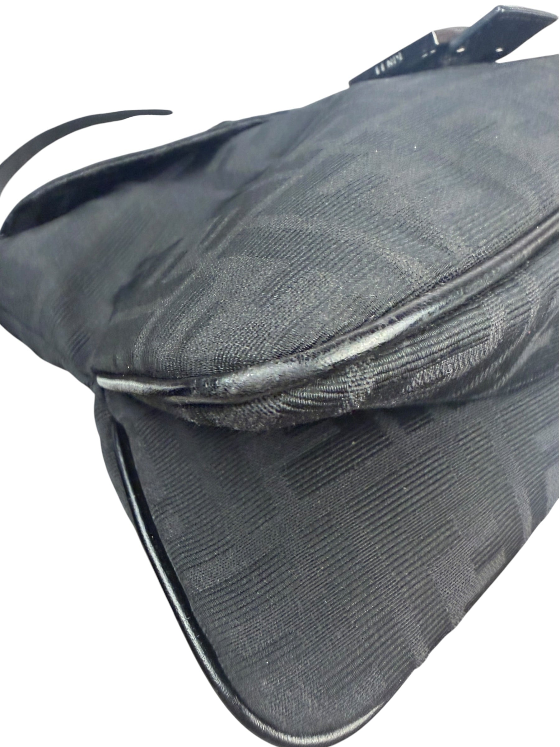 Fendi Black Leather Trim Zucca Mamma Baguette