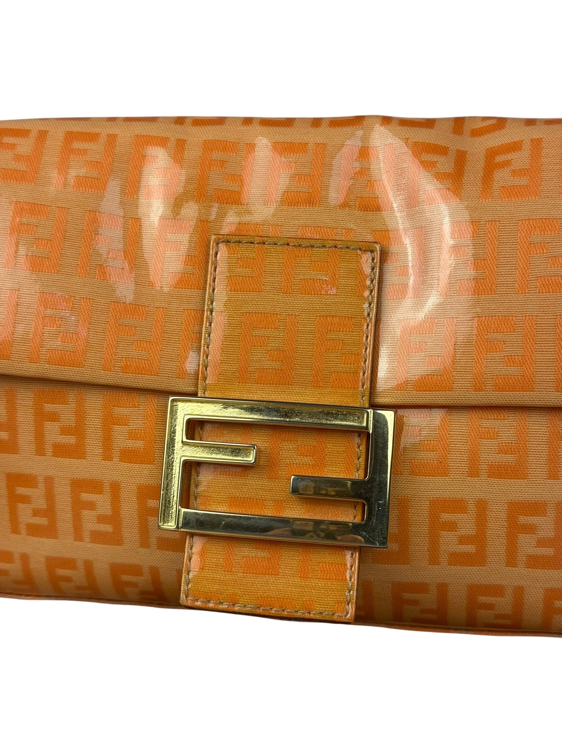 Fendi Vintage Orange Zucca Mamma FF Monogram Baguette
