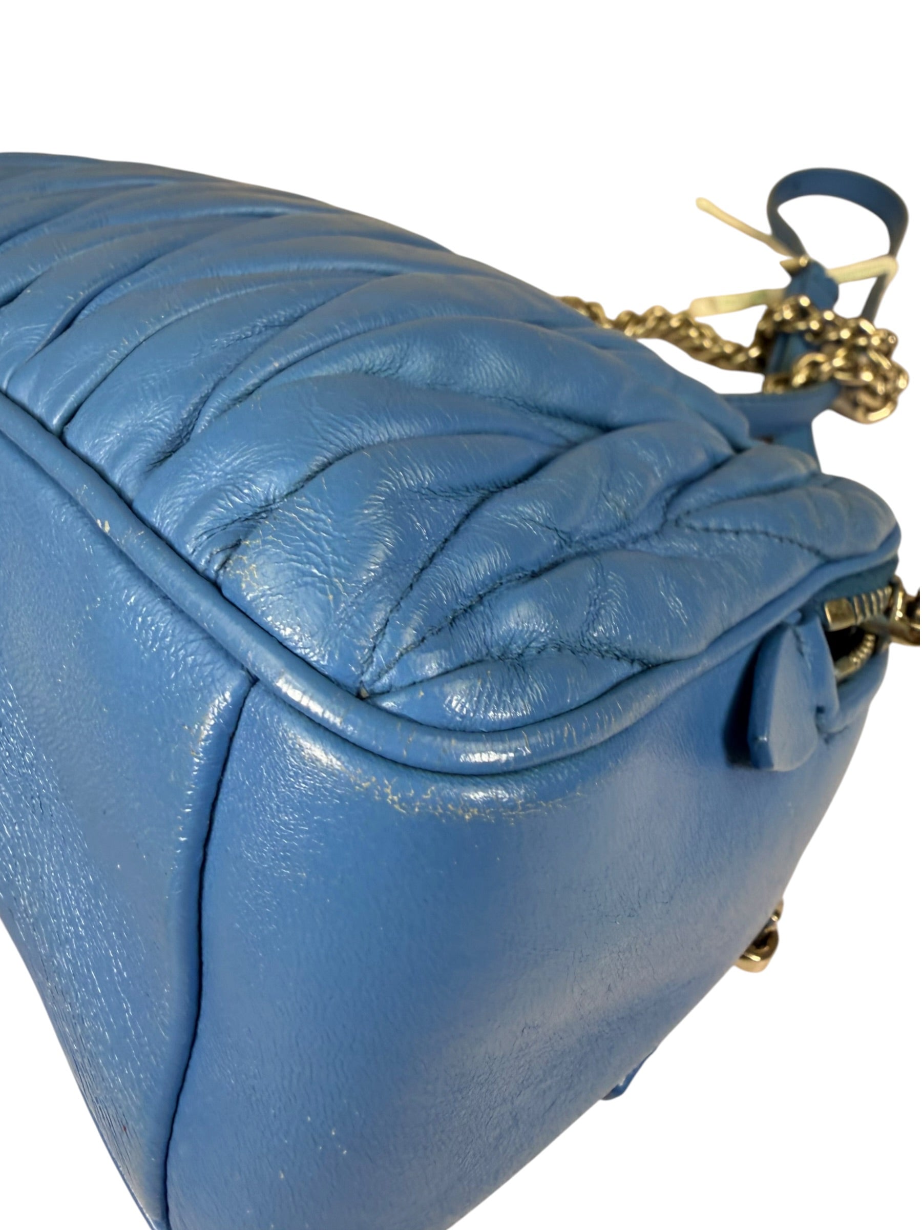Miu Miu Blue Matelassè Leather Crossbody Bag