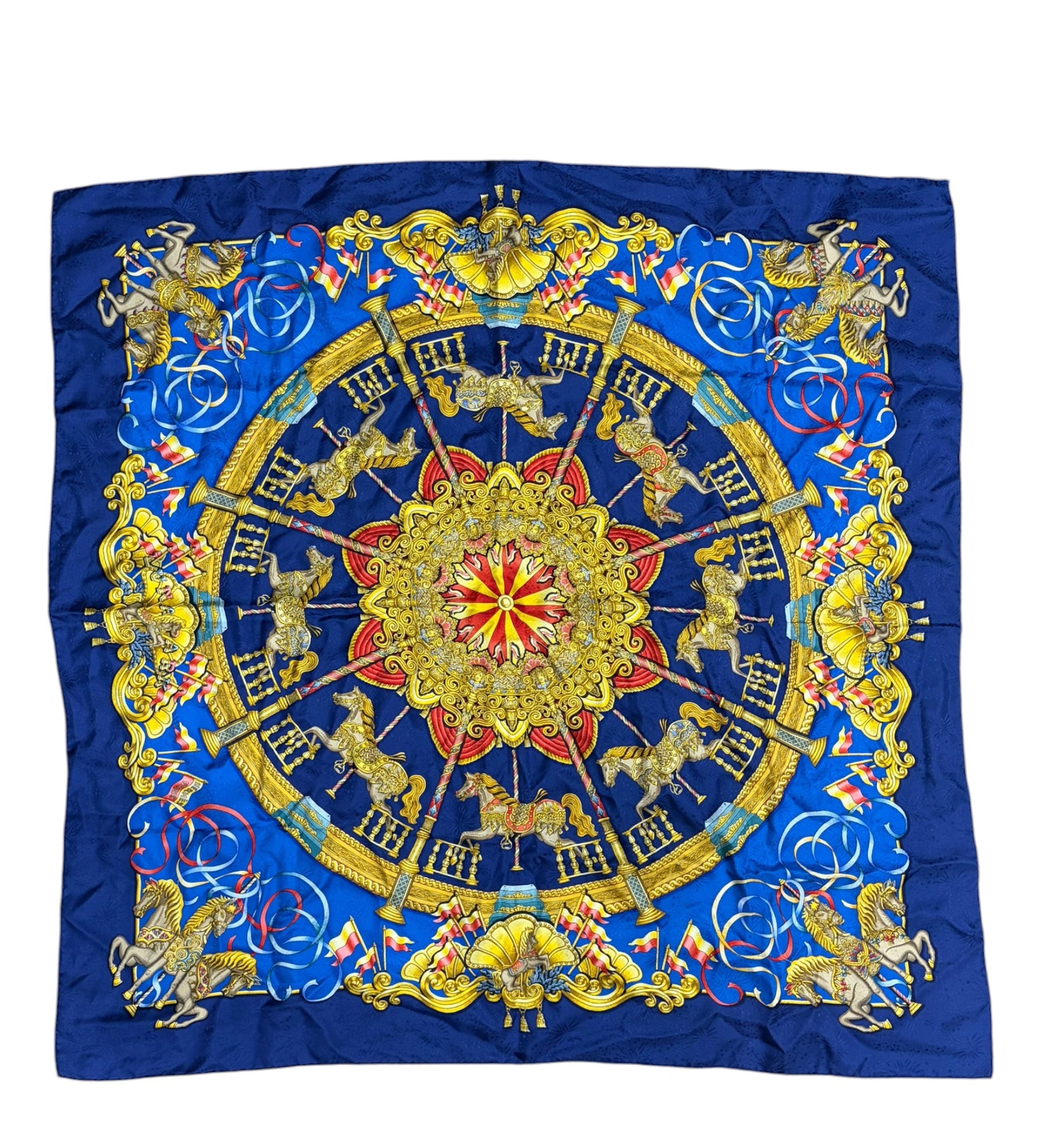 Hermes Navy Luna Park Silk Scarf