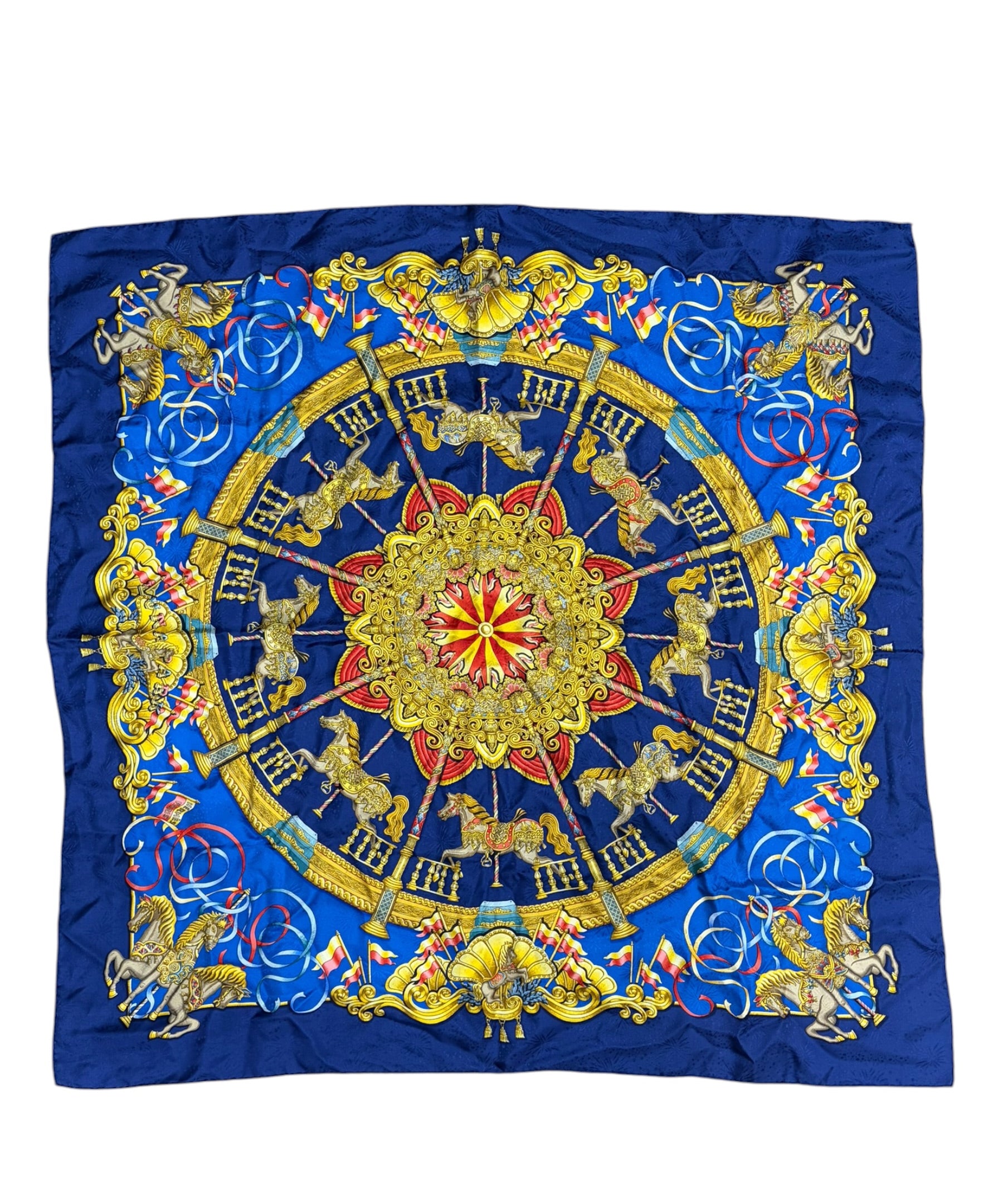 Hermes Navy Luna Park Silk Scarf
