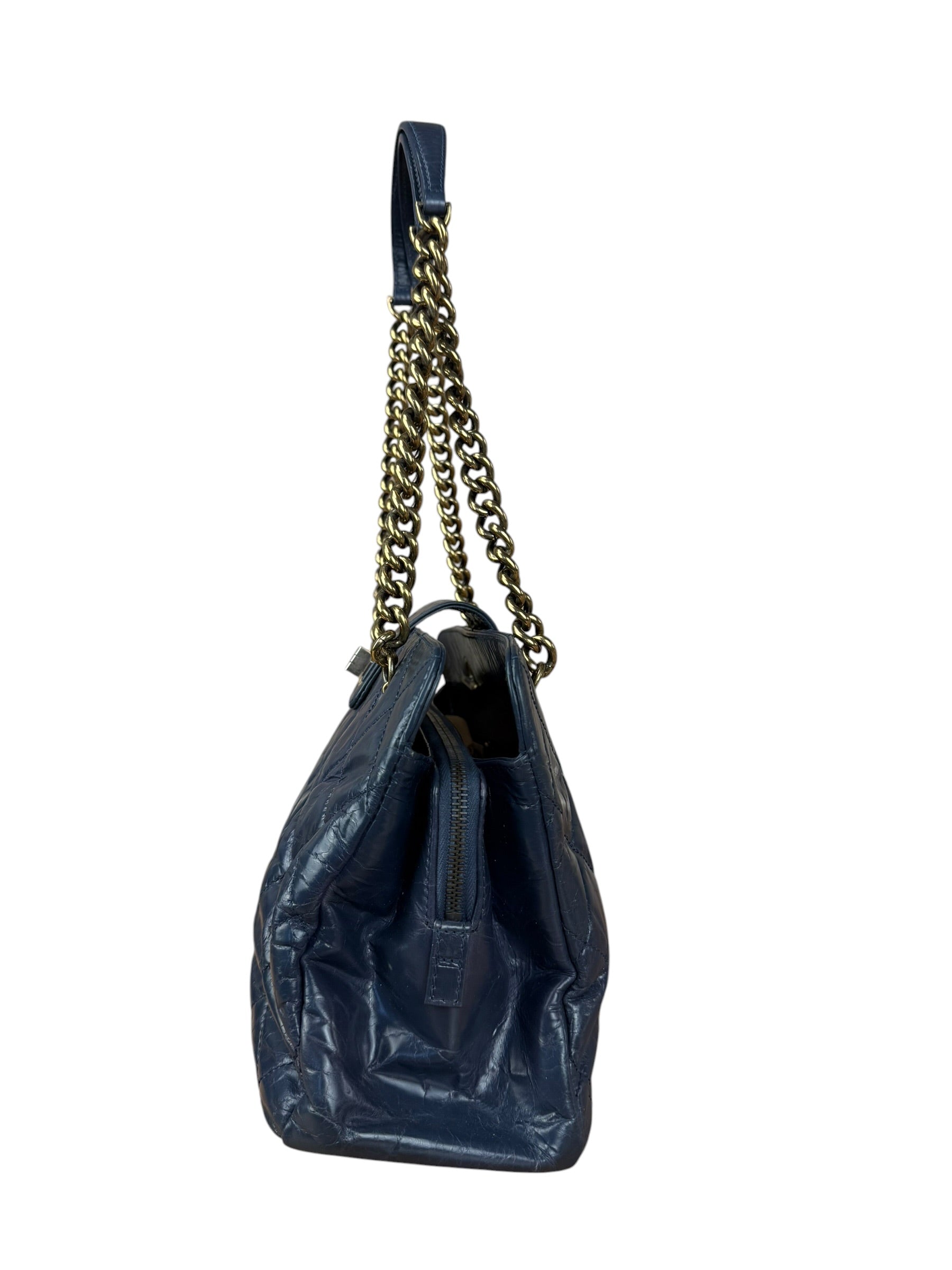 Chanel Blue Aged Quilted 2.55 Leather Chain Tote 2011