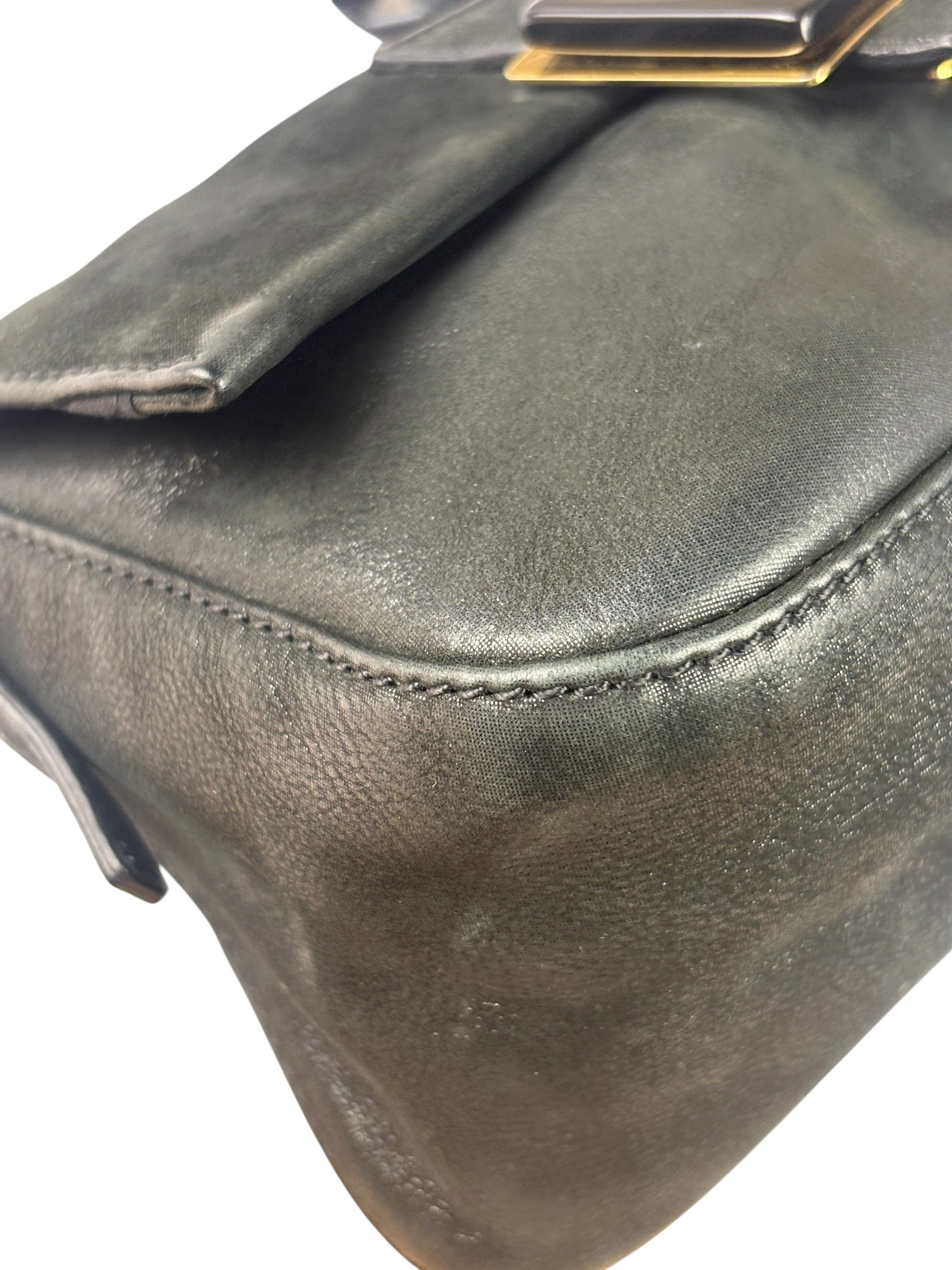 Fendi Shiny Black Suede Small Baguette