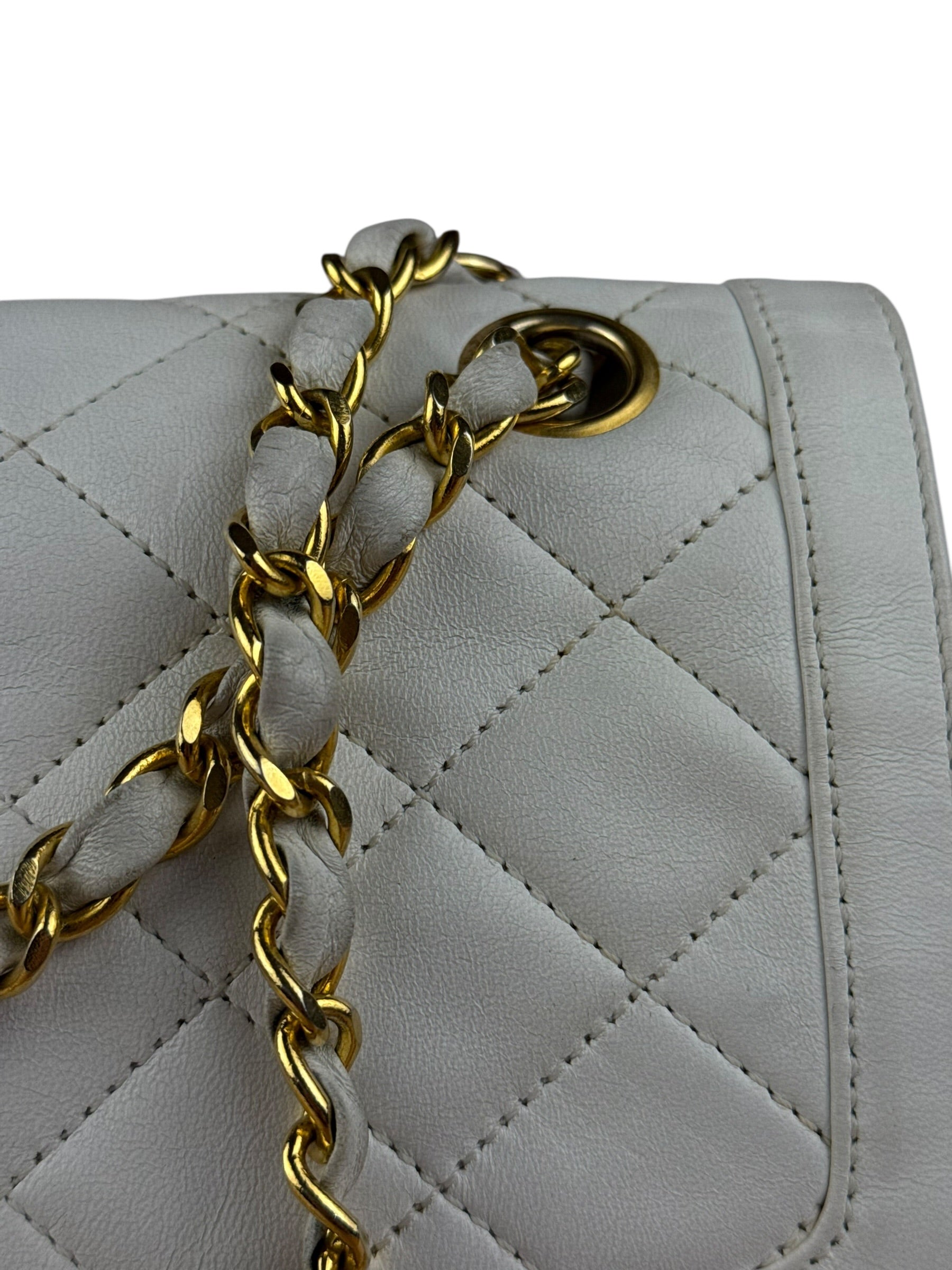 Chanel CC White Quilted Double Flap Bag 1988