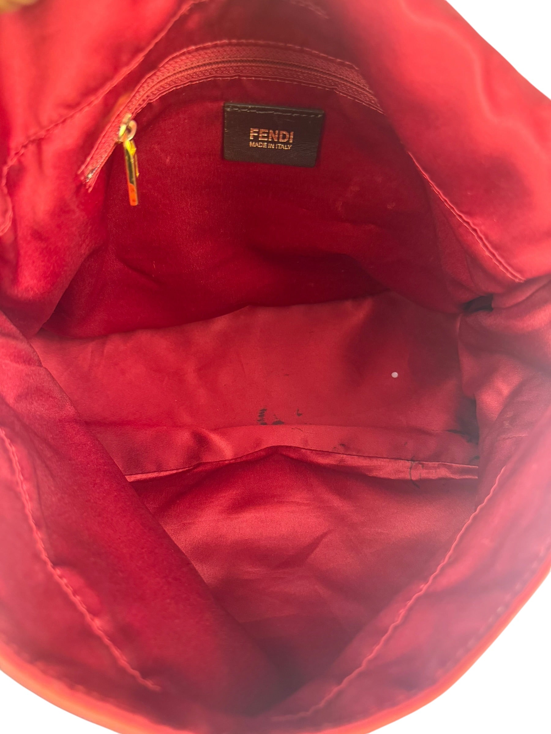 Fendi Red Leather Mamma Baguette Shoulder Bag
