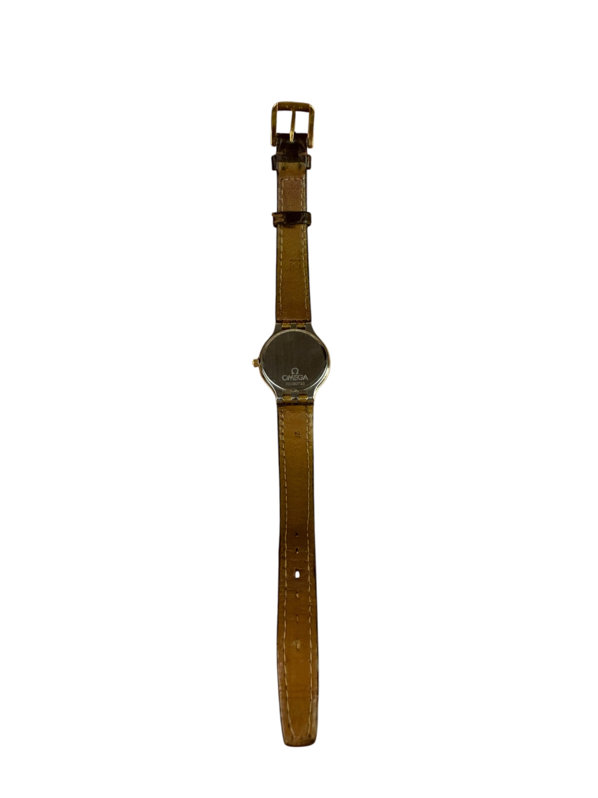 Omega Round Champagne Stick Dial Leather Strap
