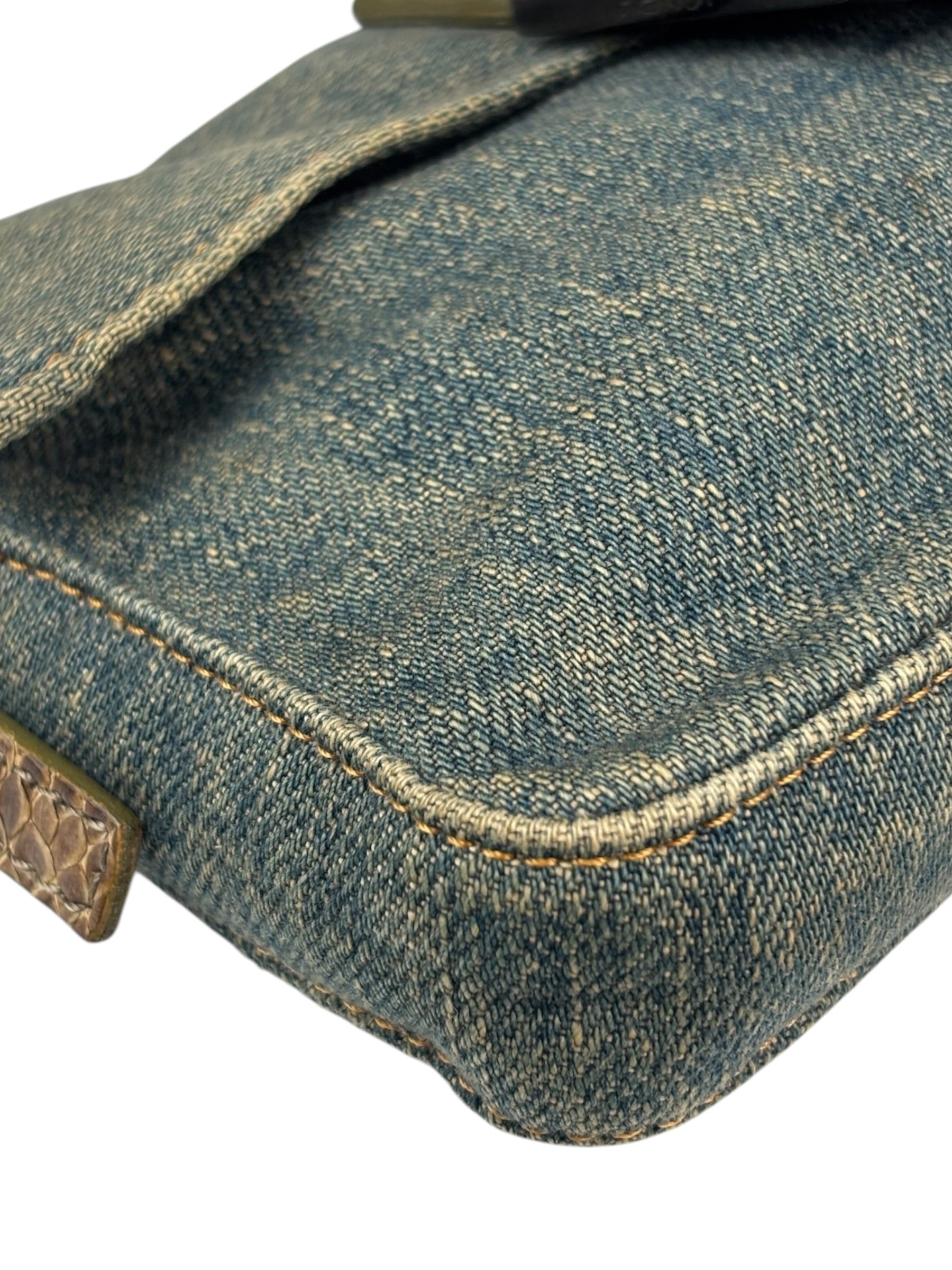 Fendi Denim/Snakeskin Trim Mini Baguette