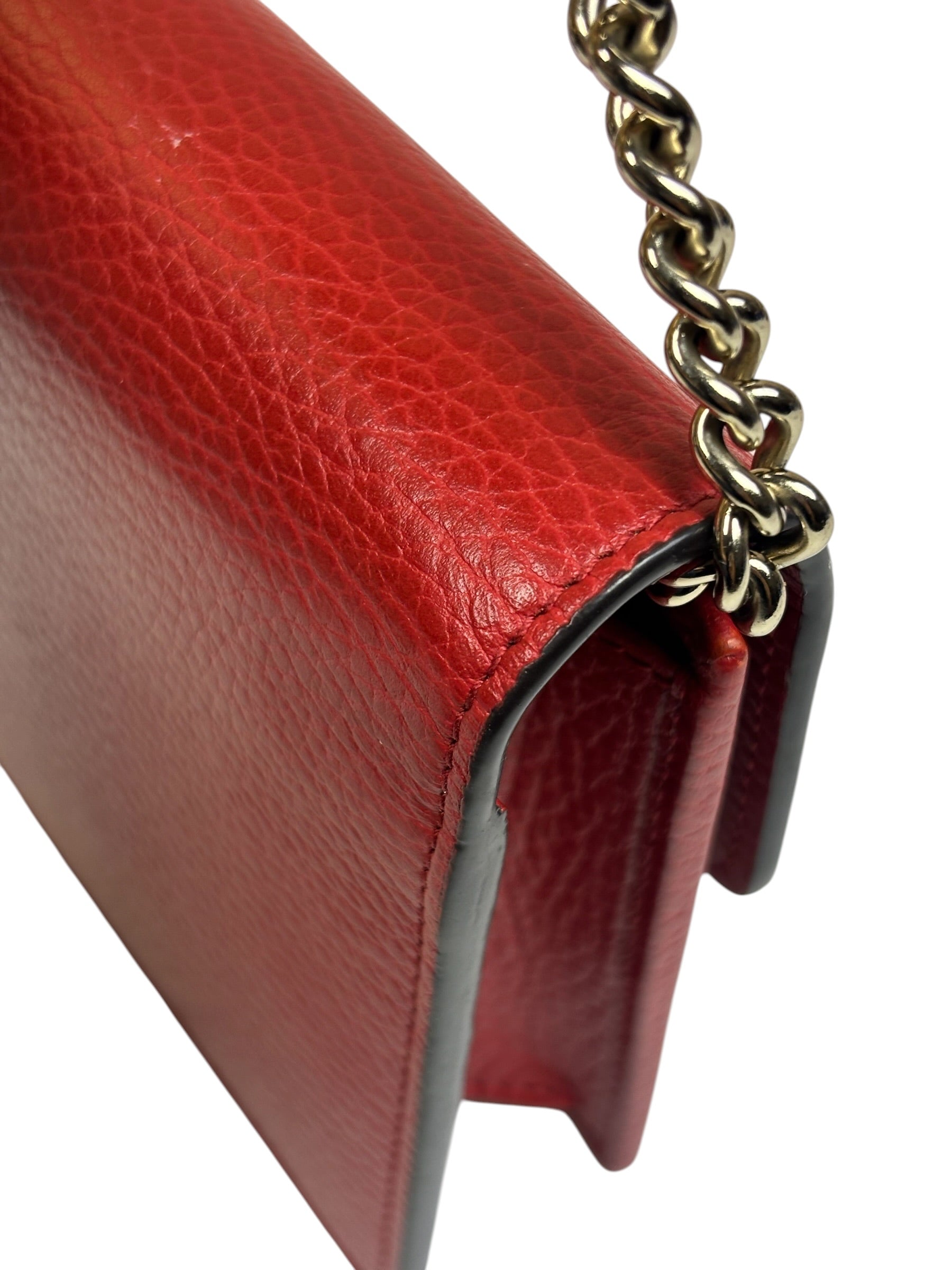 Gucci Red Leather GG Logo Wallet On Chain