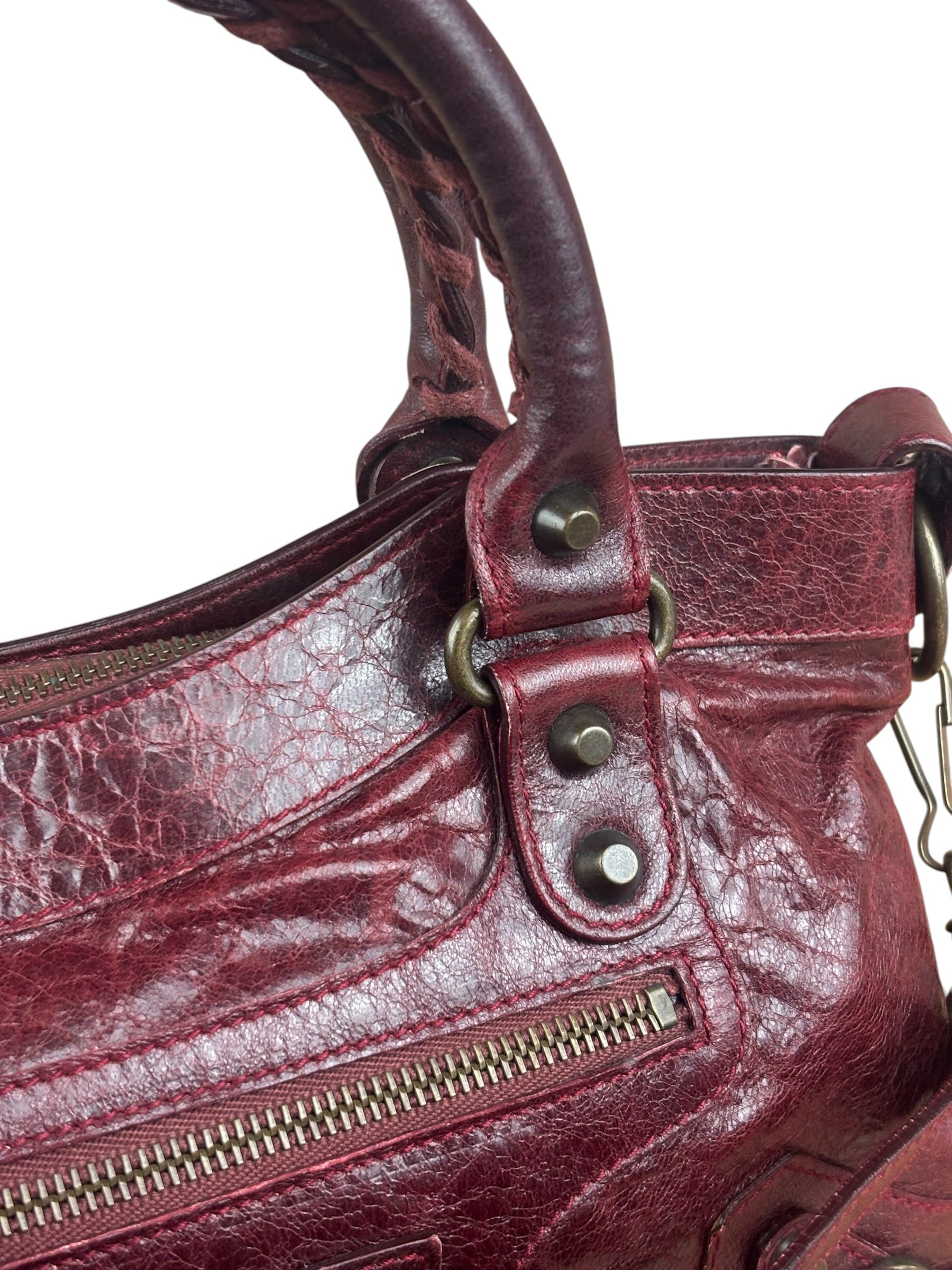 Balenciaga Vintage Burgundy Leather Moto City Two-Way Bag