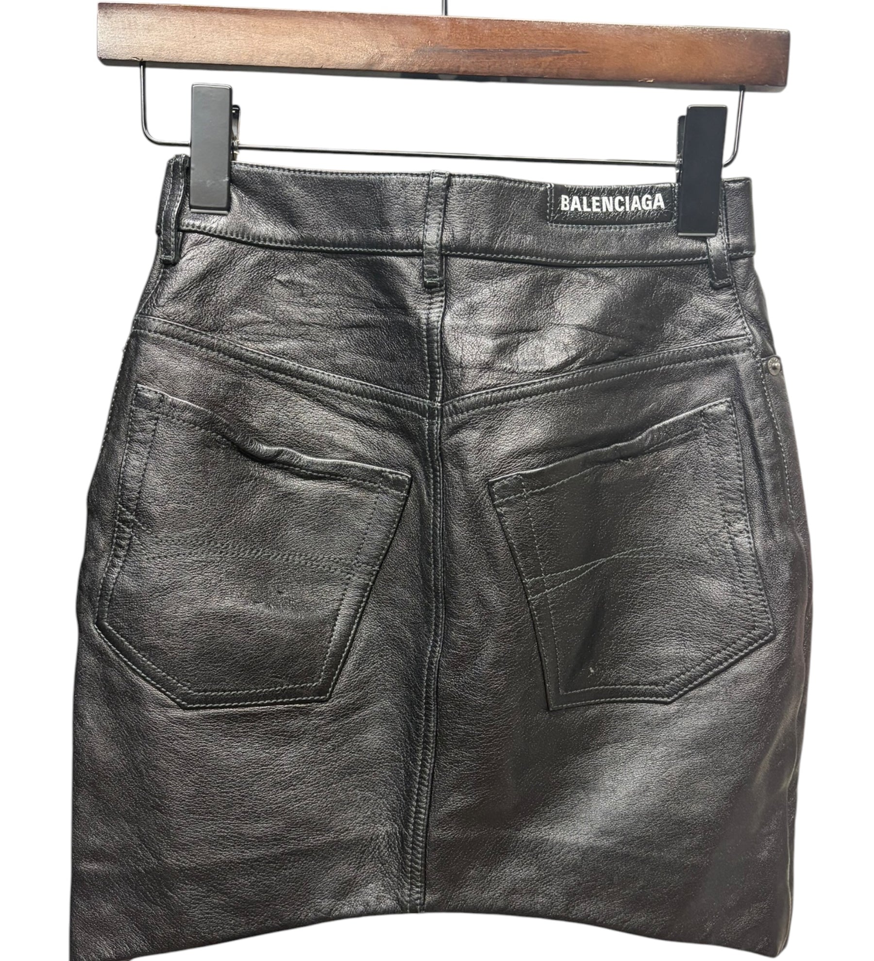 Balenciaga Black Leather Mini Skirt