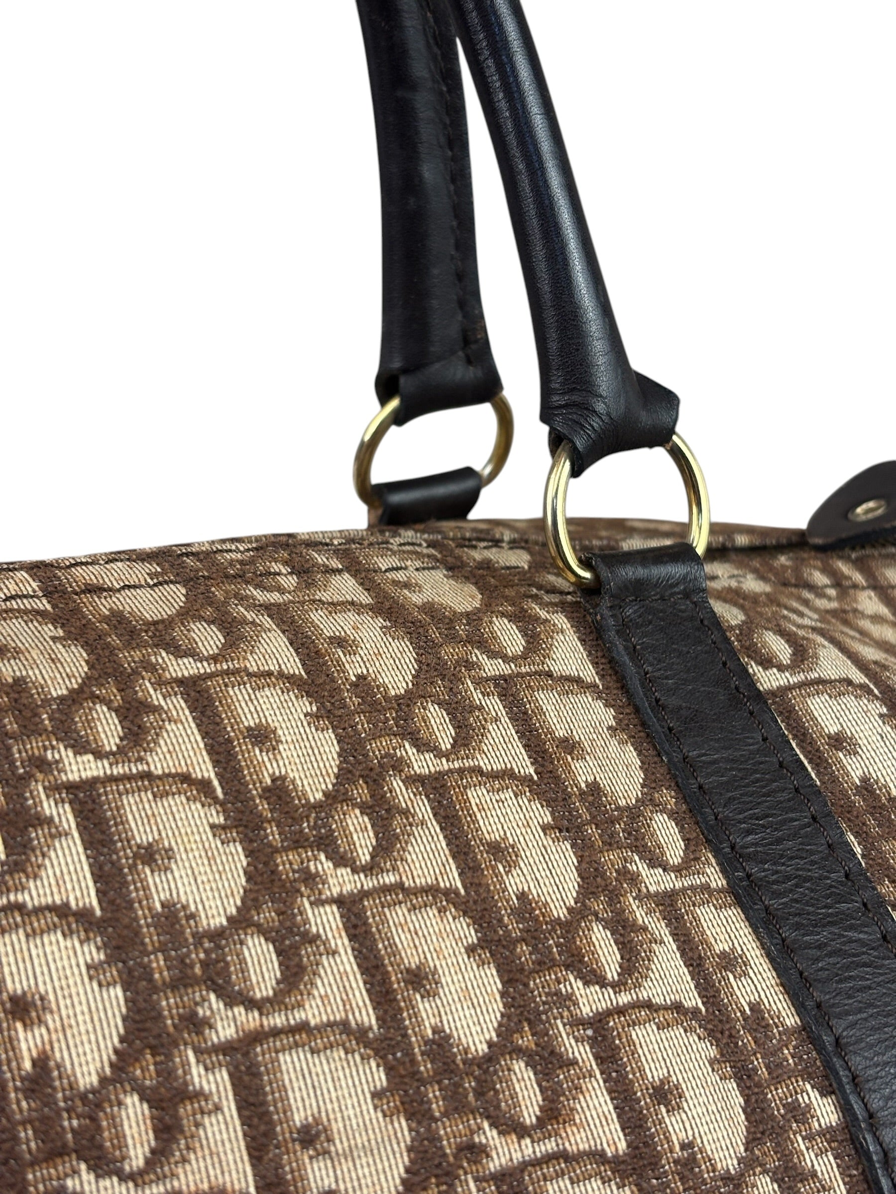 Christian Dior Brown Leather Trim Trotter Boston Bag