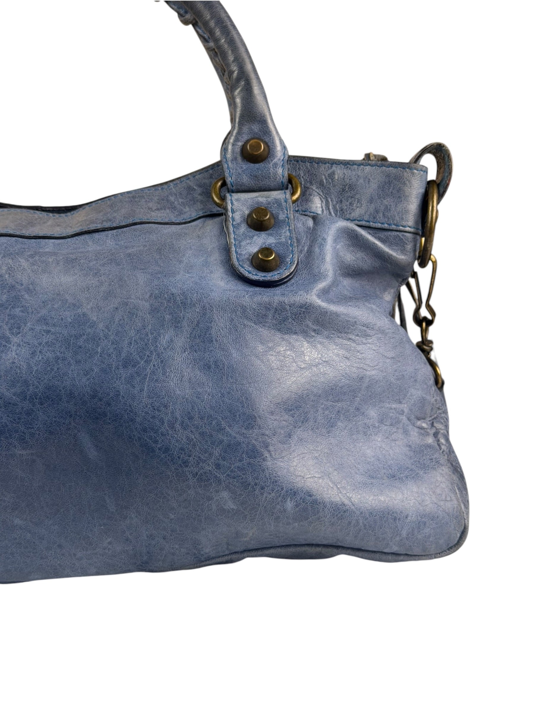 Balenciaga Blue Leather Two-Way First City Bag
