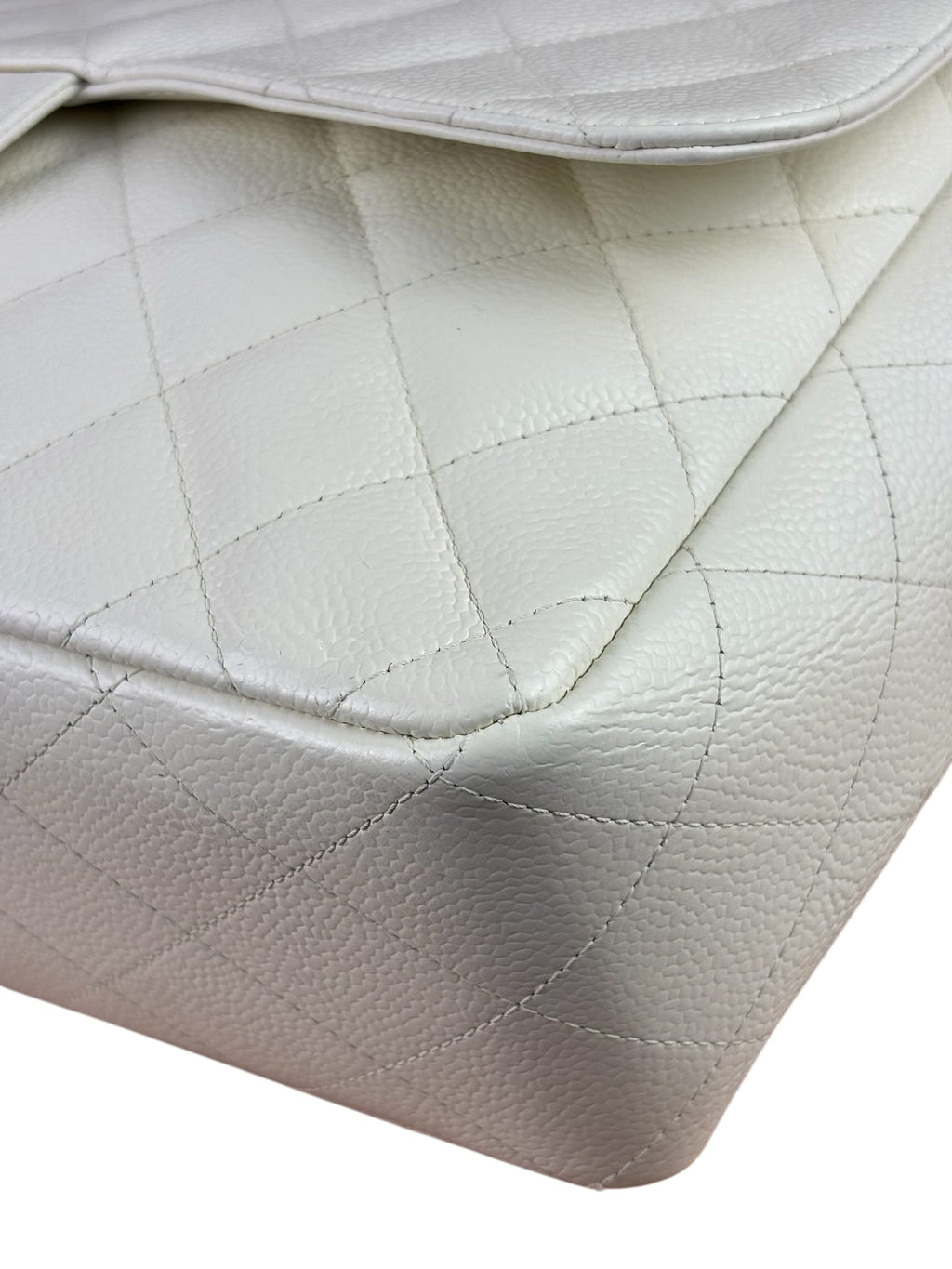 Chanel White Quilted Caviar Large Classic Flap 2005
