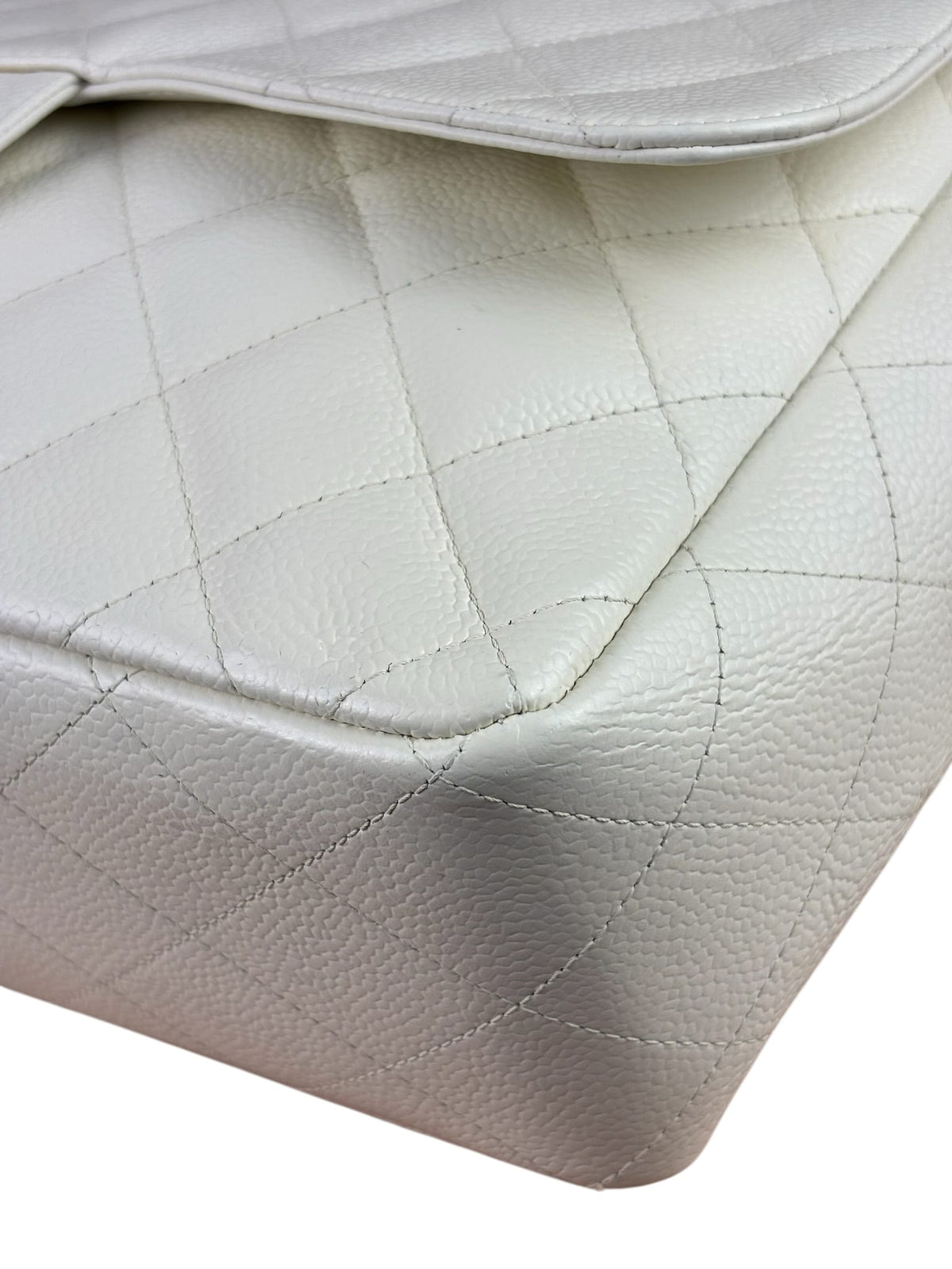 Chanel White Quilted Caviar Large Classic Flap 2005