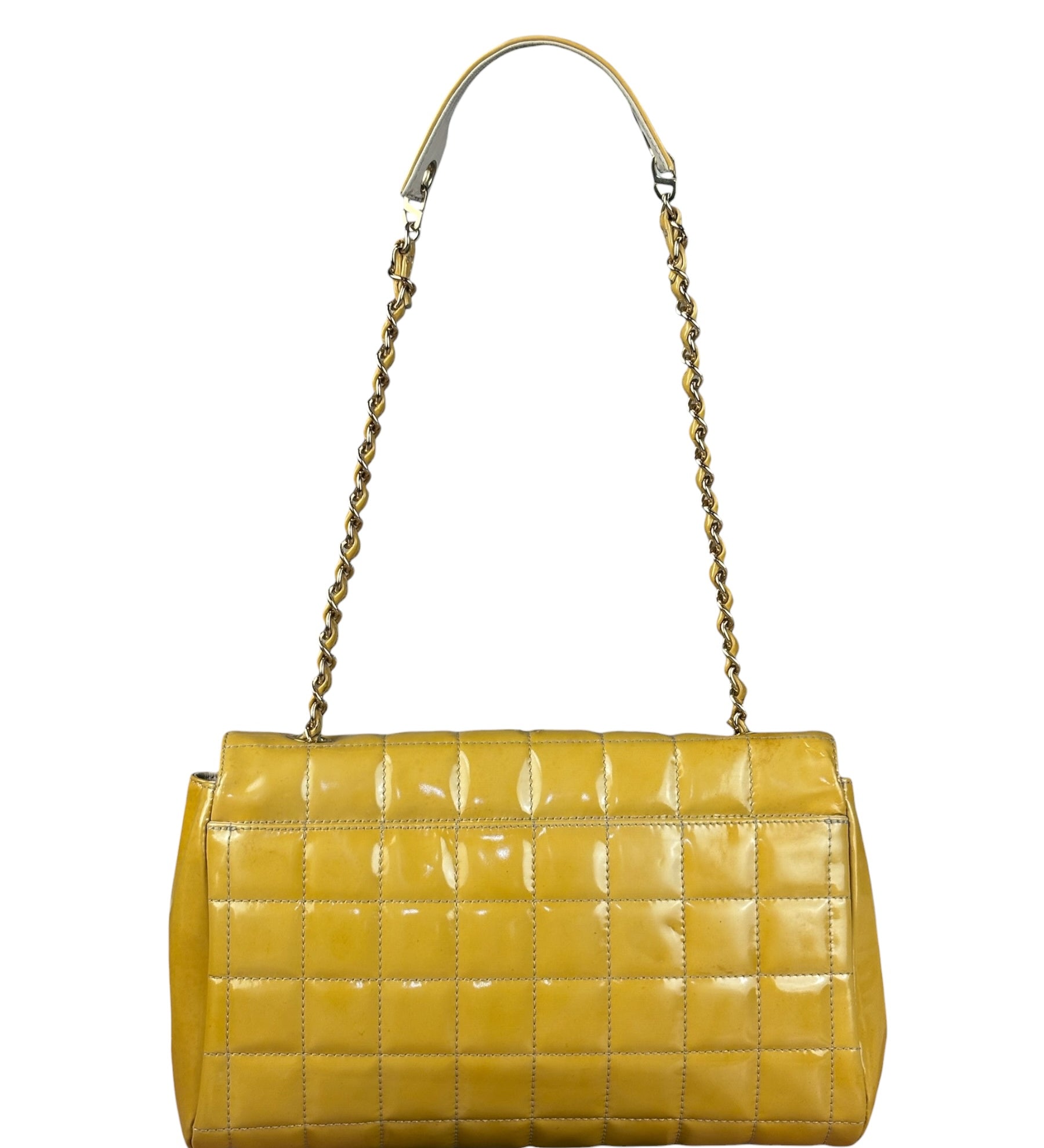 Chanel Yellow Patent Chocolate Bar Quilted CC Shoulder Bag 2002