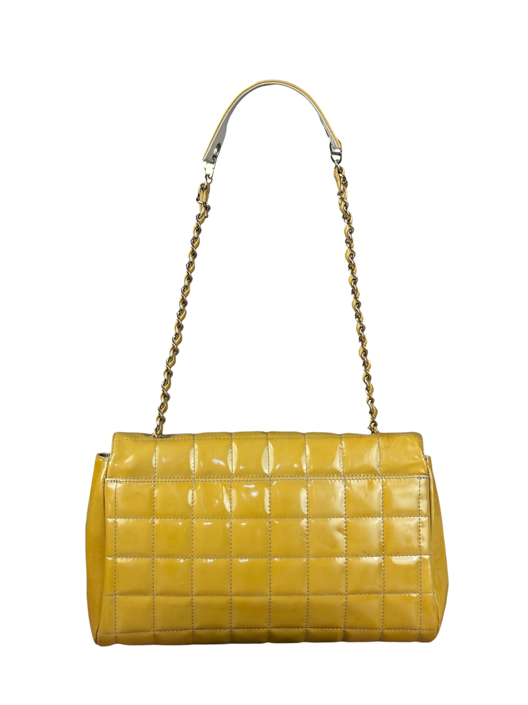 Chanel Yellow Patent Chocolate Bar Quilted CC Shoulder Bag 2002