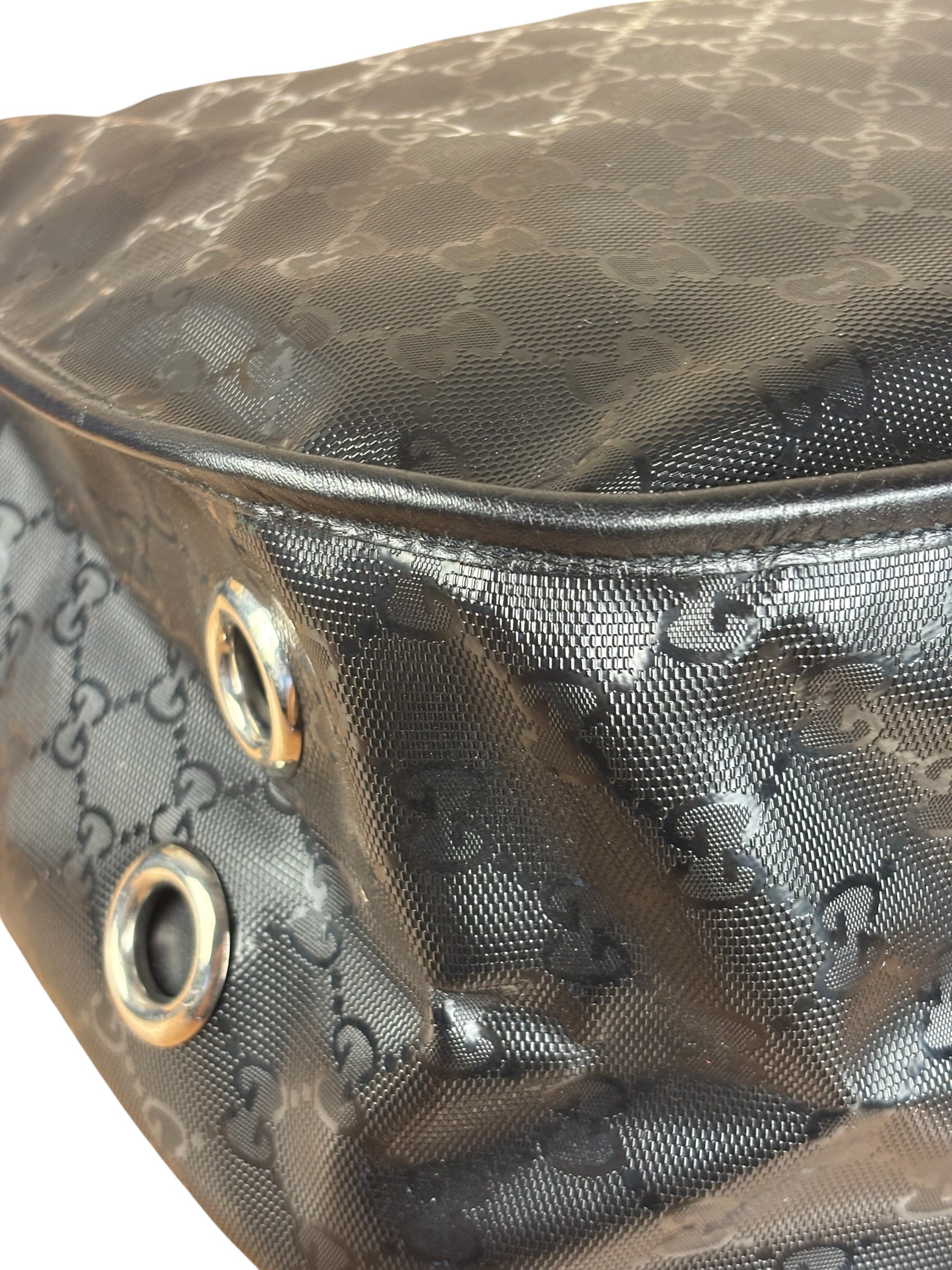 Gucci Black PVC GG Imprime Web Buckle Messenger Bag