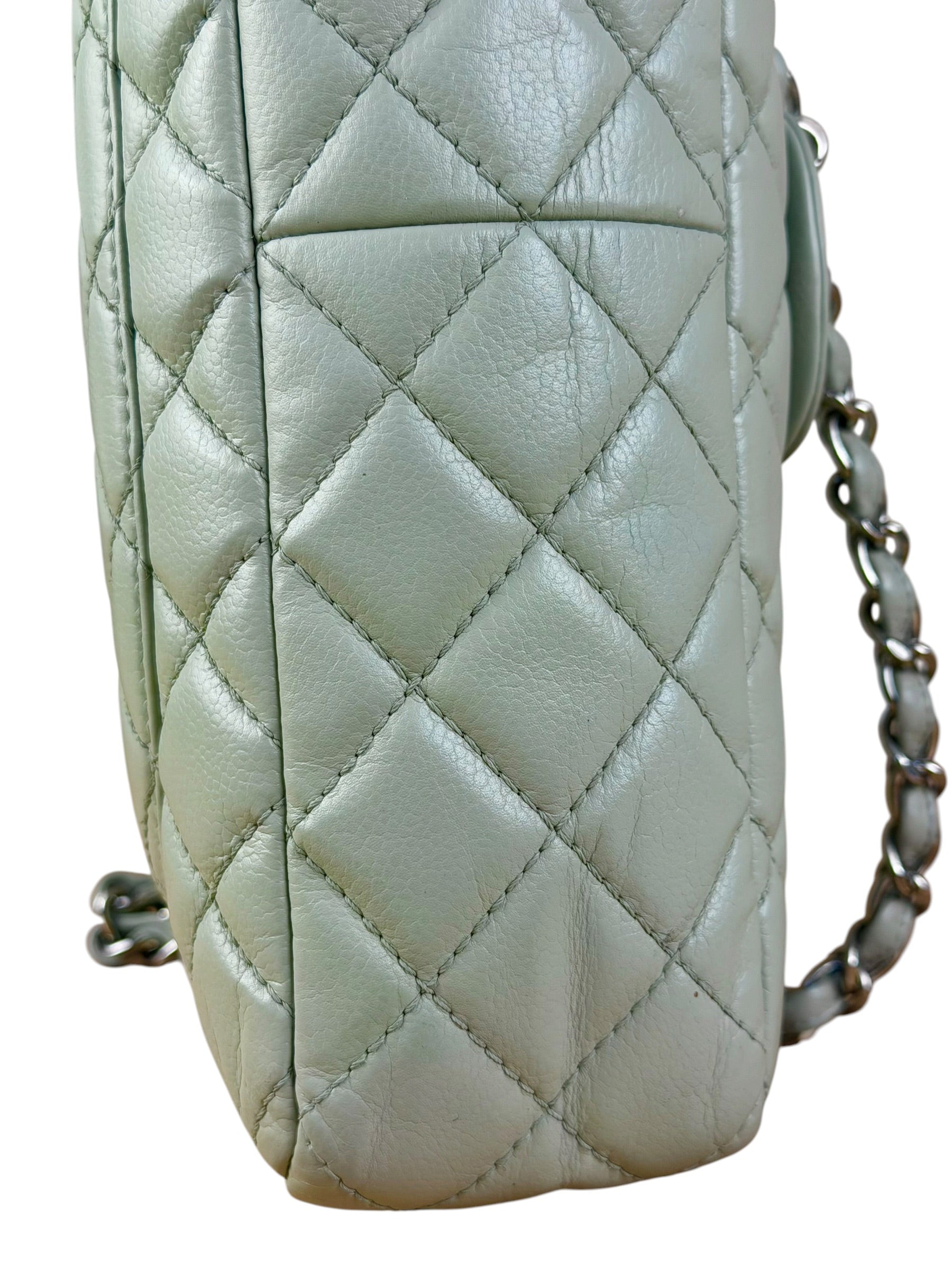 Chanel Light Sage Green Medium Classic Flap Shoulder Bag 2008