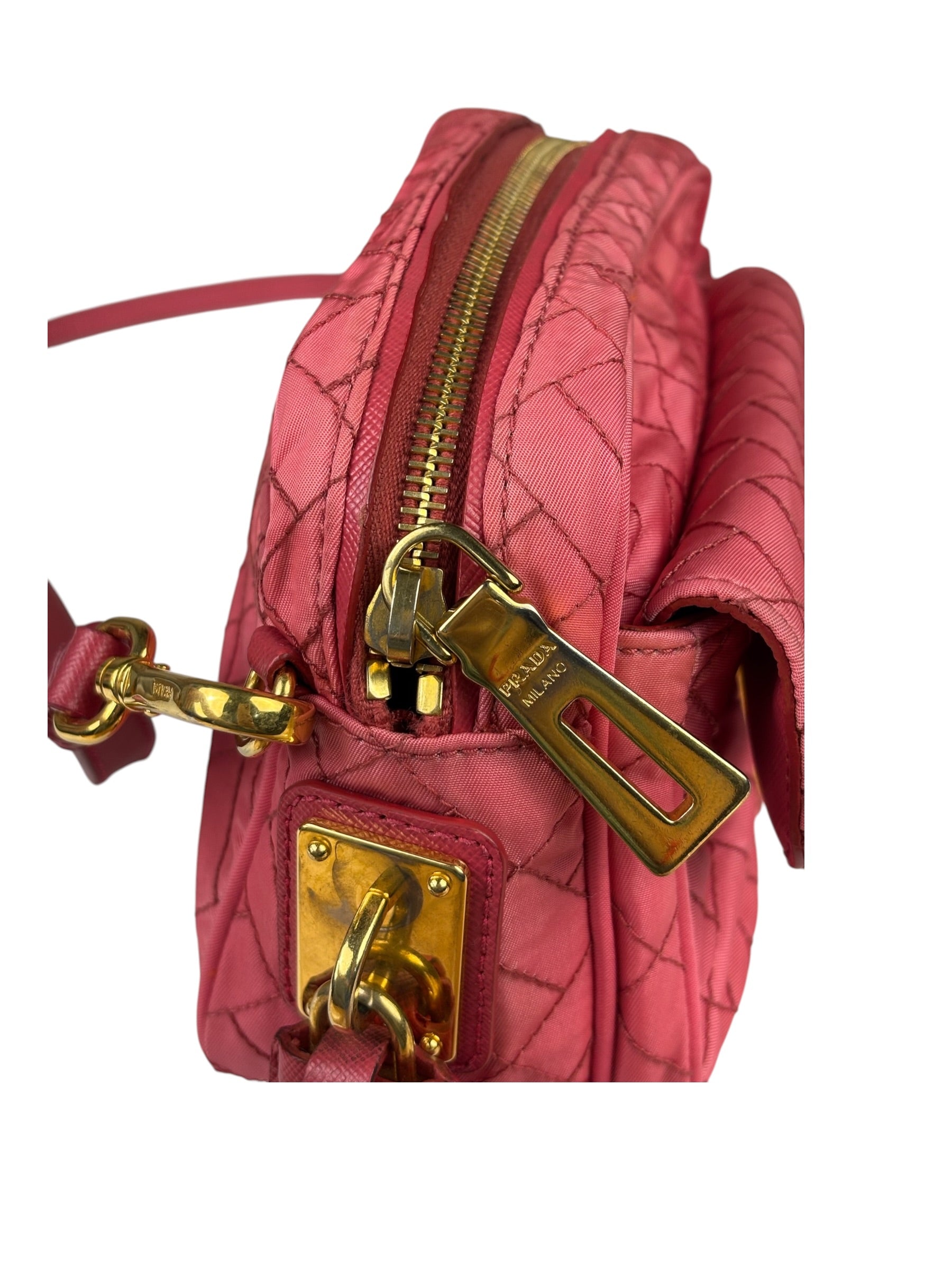 Prada Pink Leather Trim/Synthetic Tessuto Camera Bag