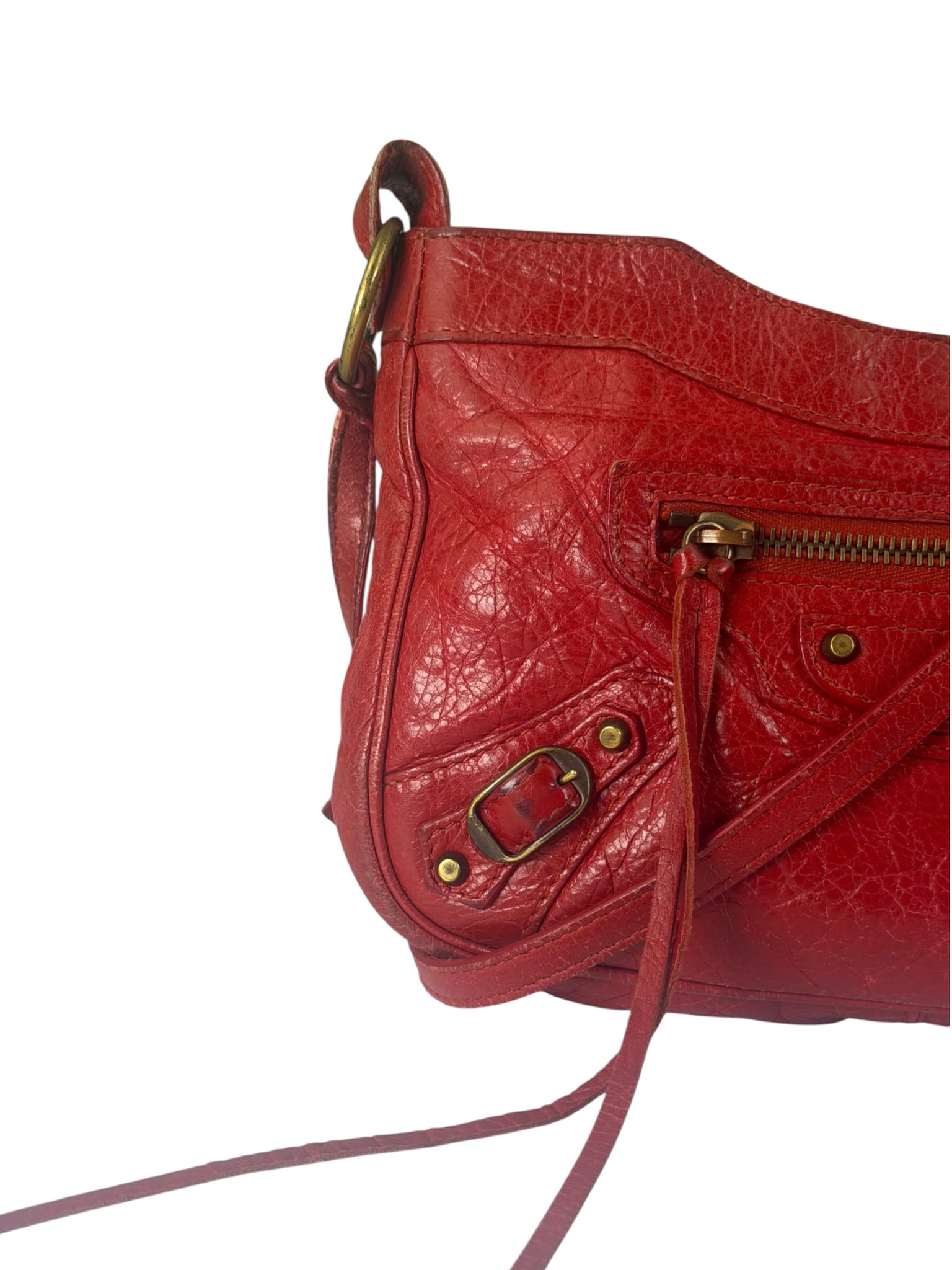 Balenciaga Red Lambskin Hip Moto Crossbody
