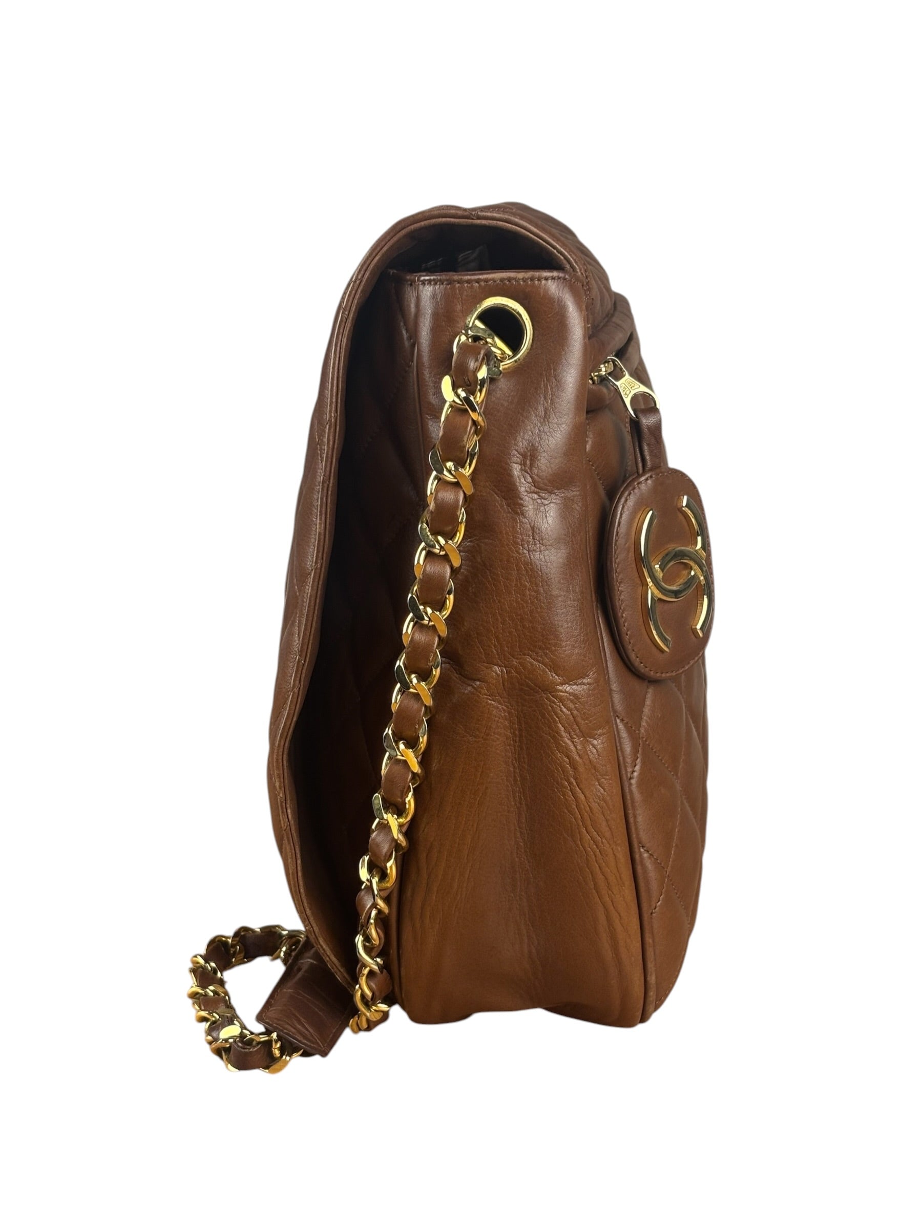 Chanel Brown Quilted Leather Flap Chain Messenger Bag