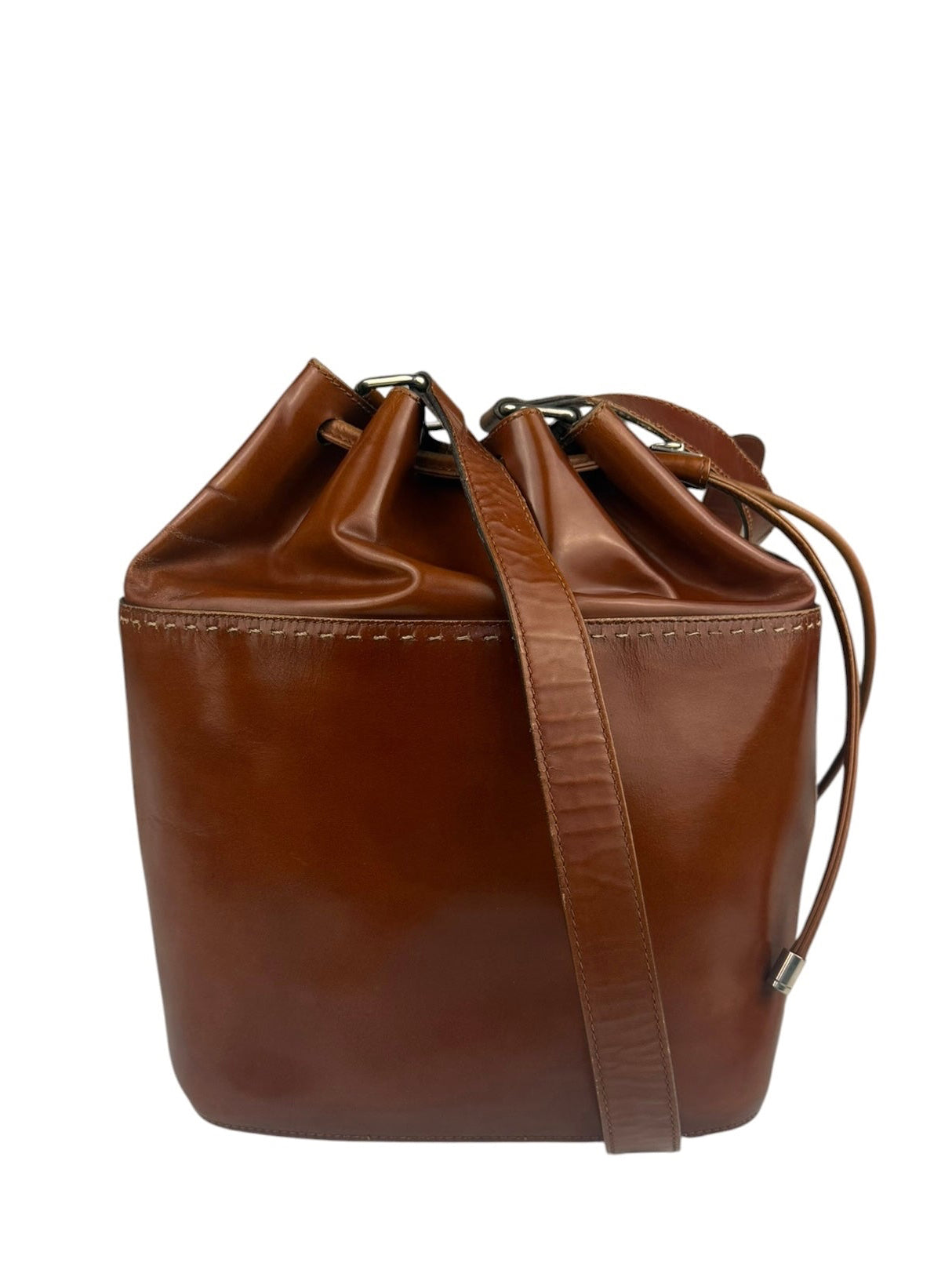 Celine Vintage Brown Leather Cinch Bucket Crossbody Bag