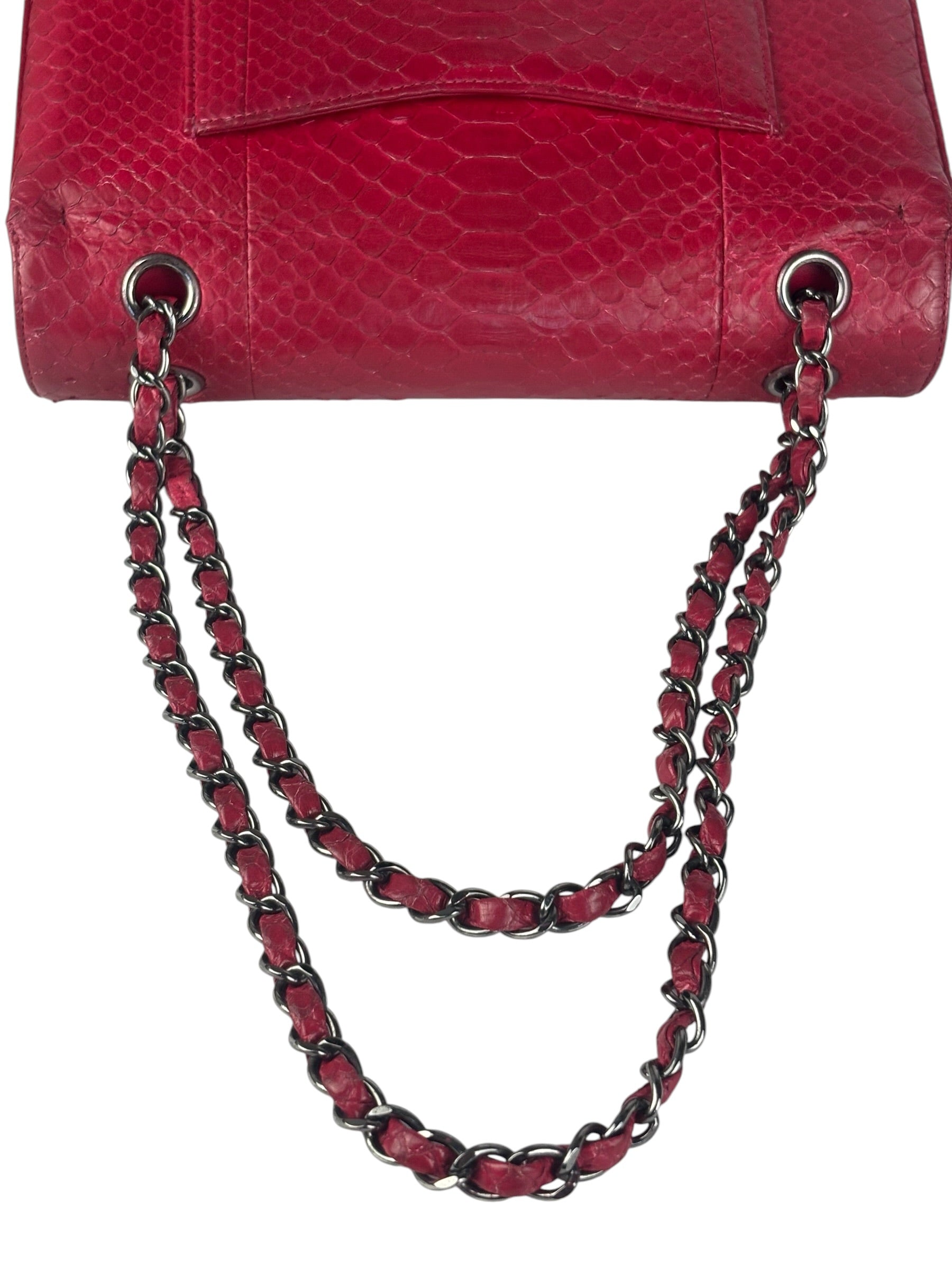 Chanel Classic Double Flap Python Bag Pink 2014