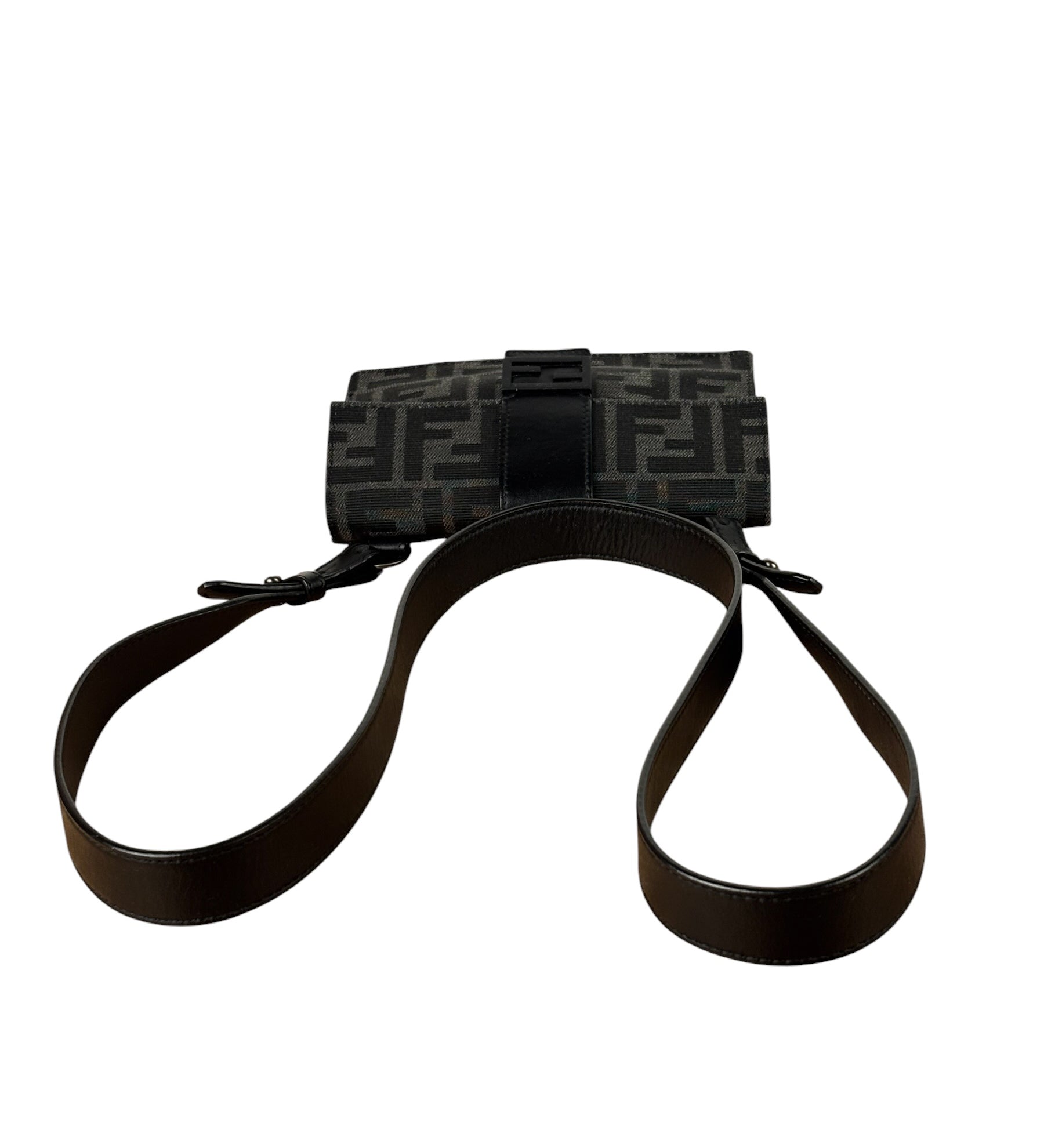 Fendi FF Black Canvas Flap Mini Baguette Shoulder Bag