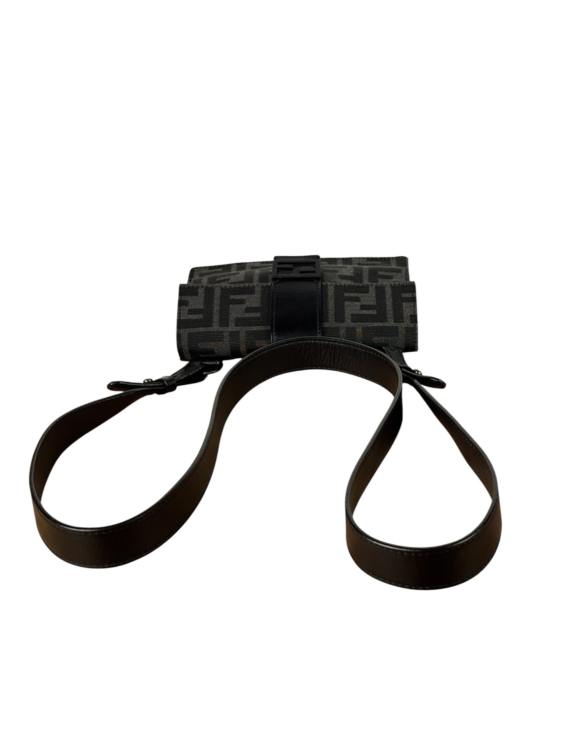 Fendi FF Black Canvas Flap Mini Baguette Shoulder Bag