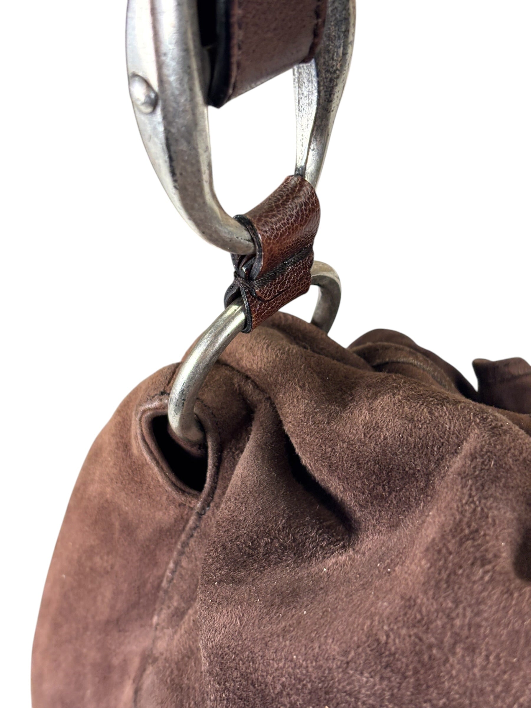 Yves Saint Laurent Brown Suede/Leather Trim Naja Rose Petal Hobo Bag